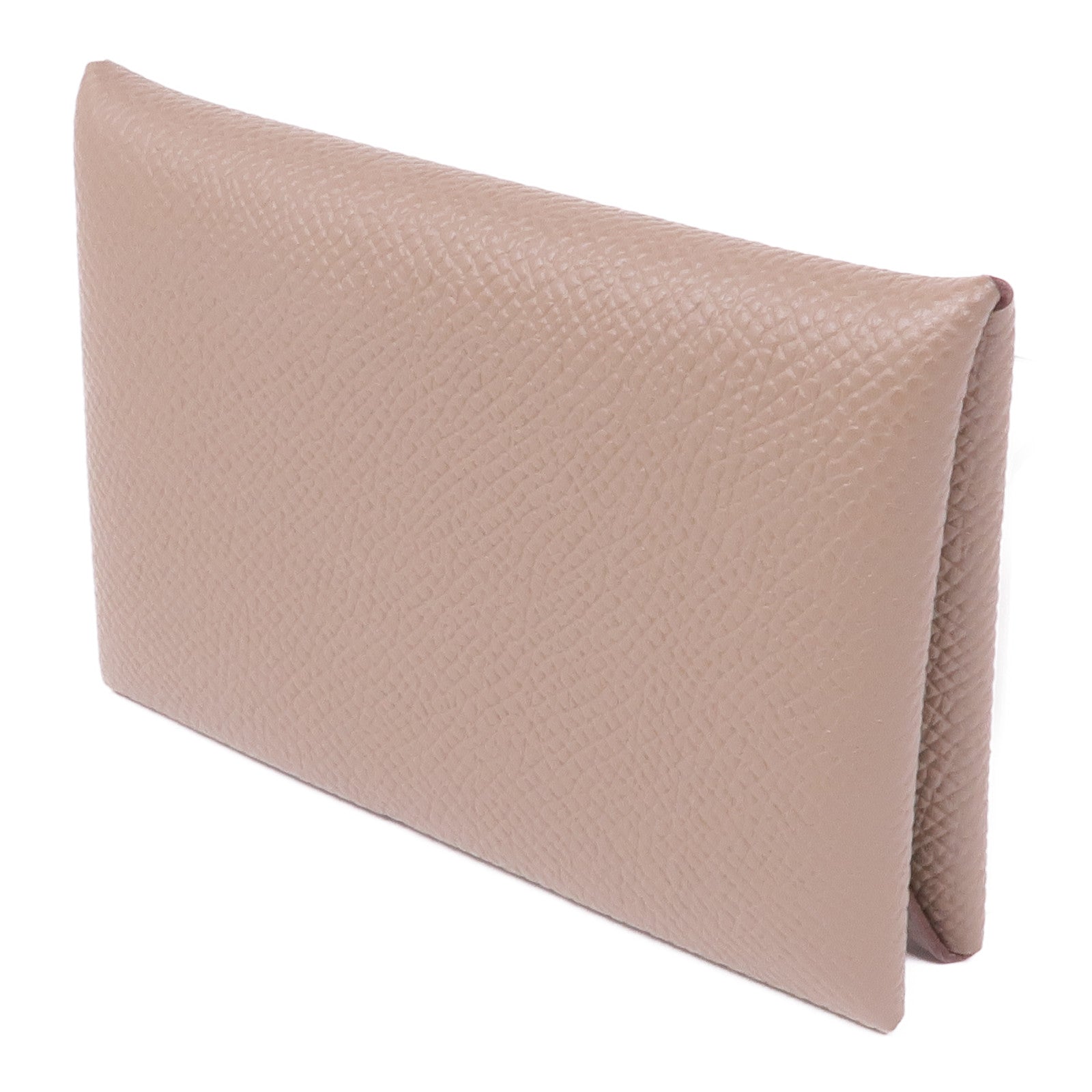 HERMES Epsom皮革Calvi Duo銀扣卡片套Etoupe
