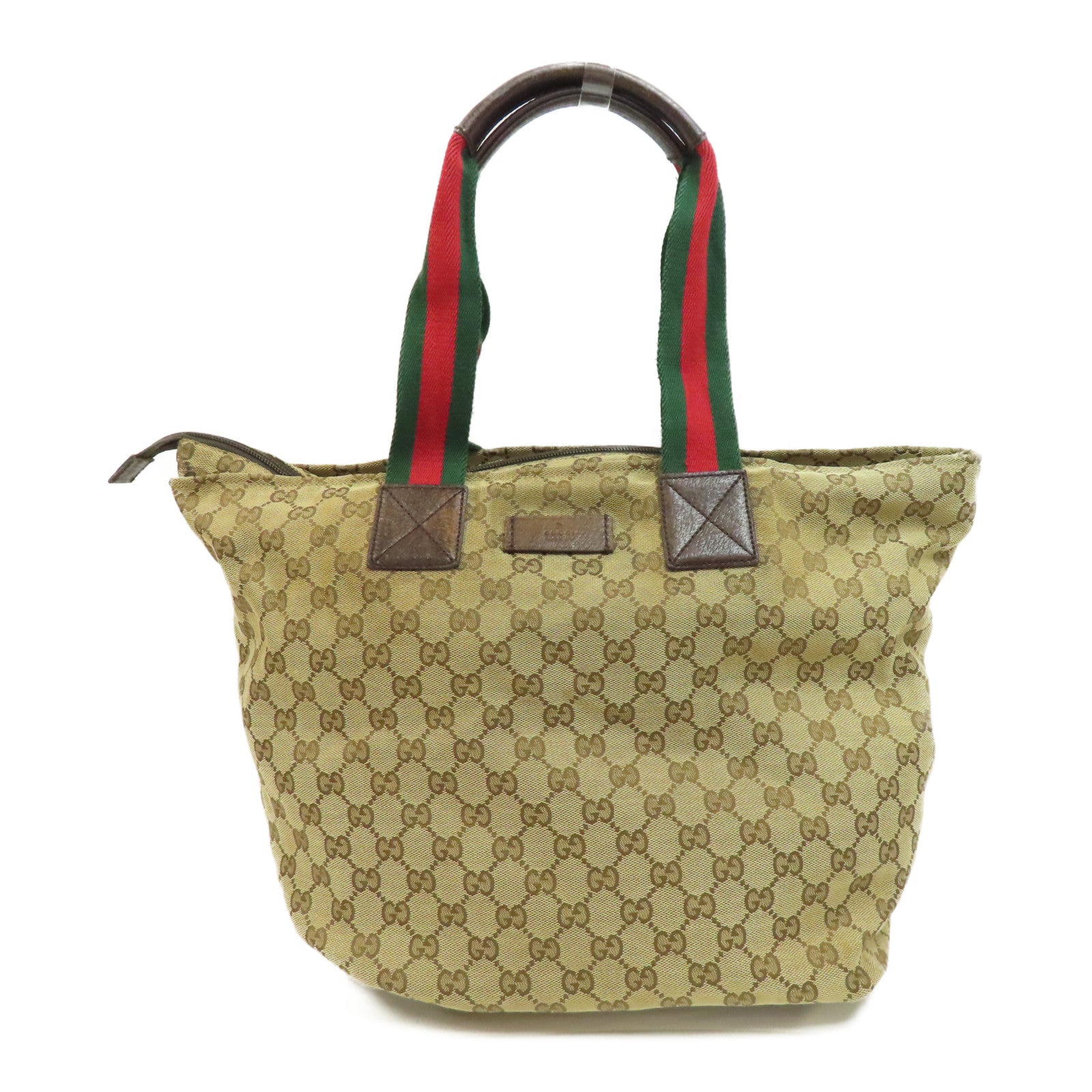 GUCCI 帆布Tote Bag銀扣手挽袋啡色