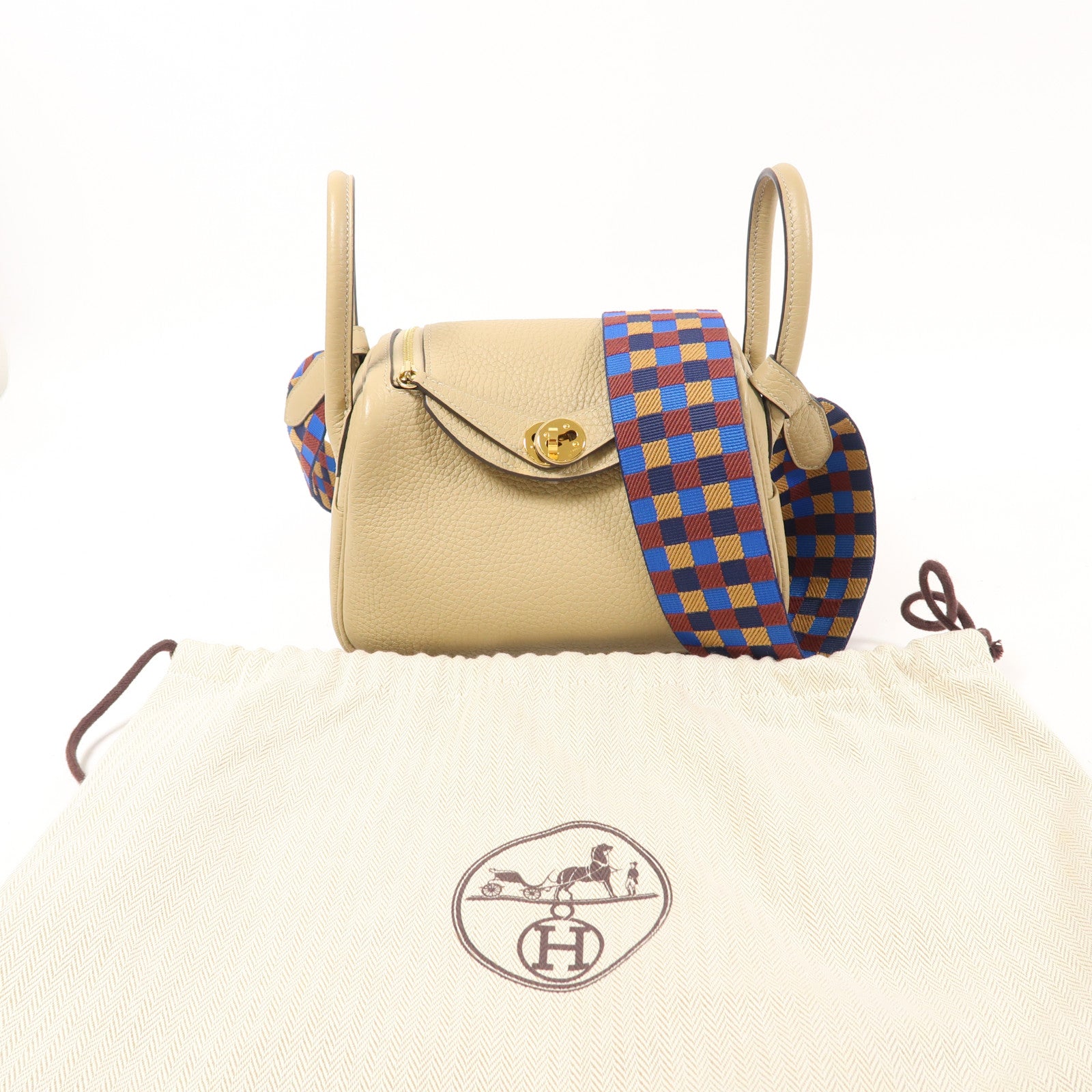 HERMES Clemence皮革Mini Lindy金扣手挽肩背兩用袋Trench