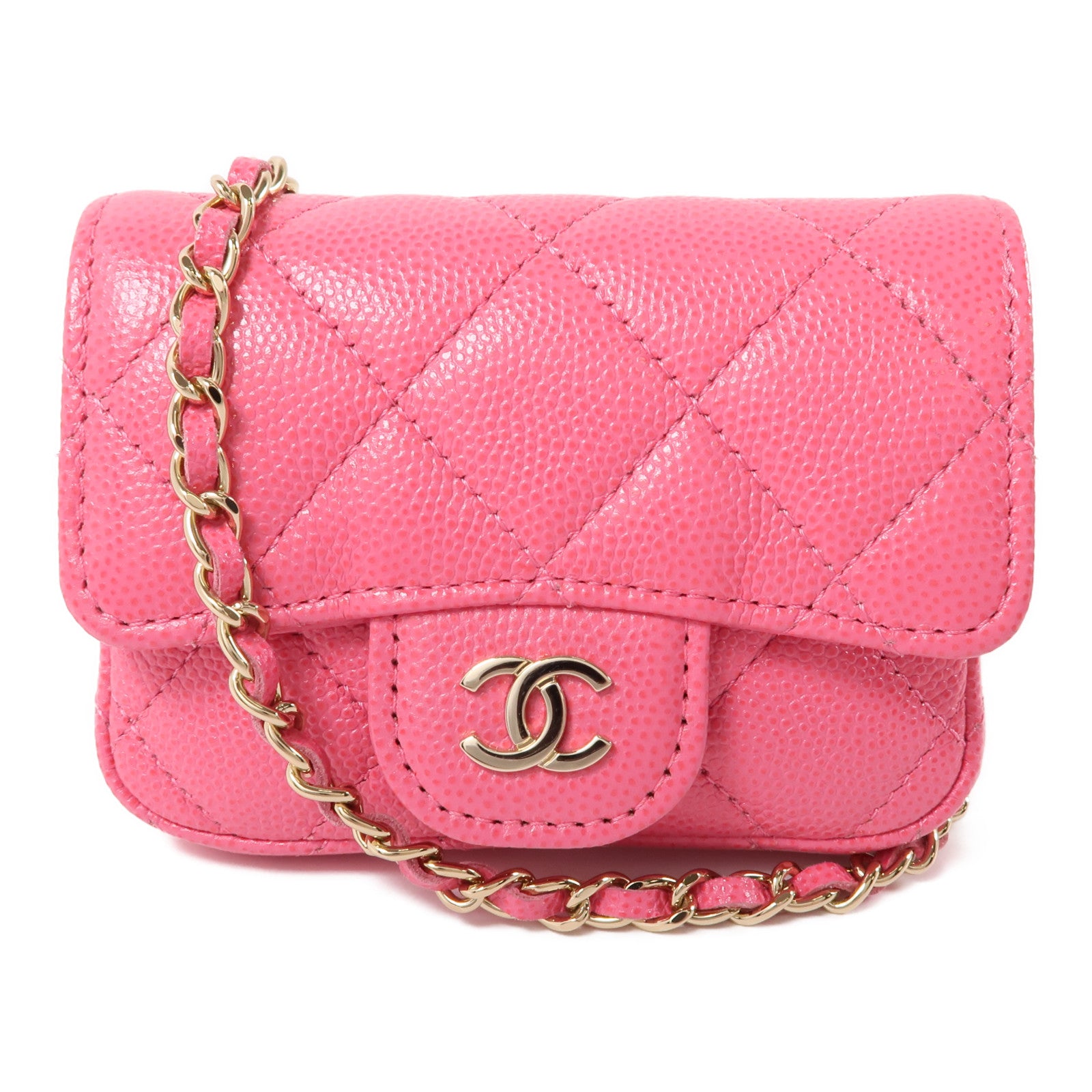 CHANEL 牛皮皮革Chain Waist Bag金扣腰包粉紅色