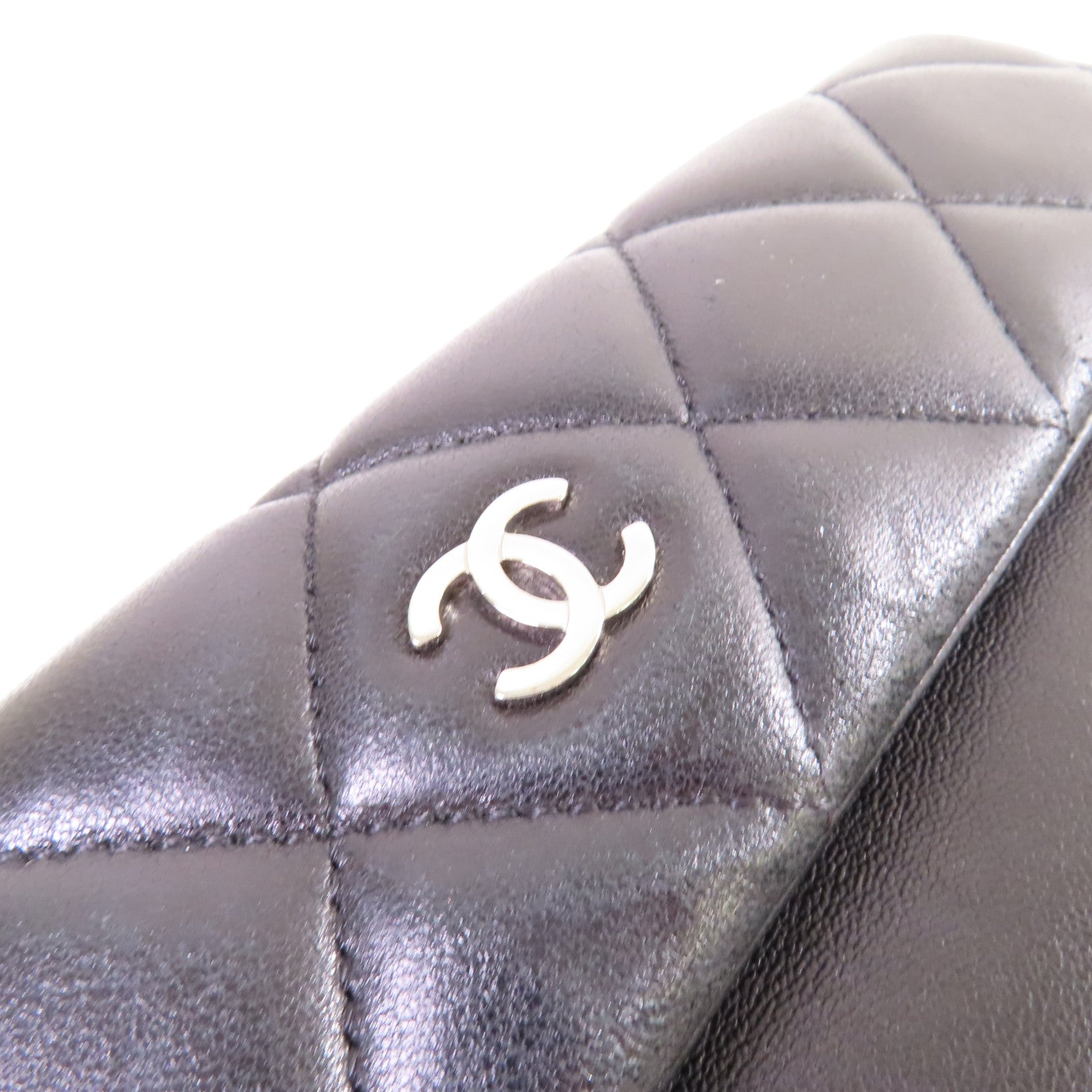 CHANEL 菱格羊皮皮革Chain Shoulder Bag銀扣鏈帶肩背袋黑色