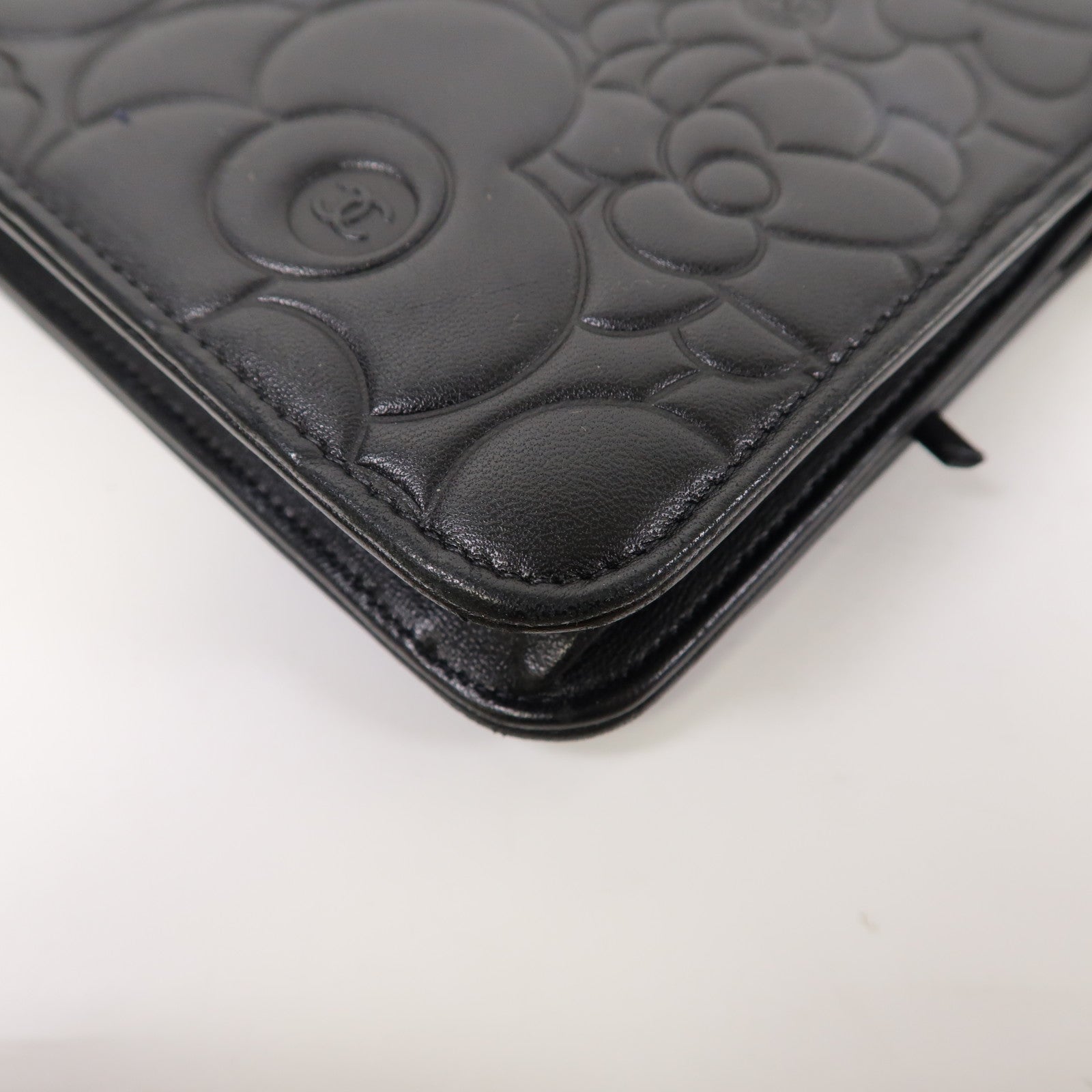 CHANEL 牛皮皮革WOC銀扣鏈帶肩背袋黑色