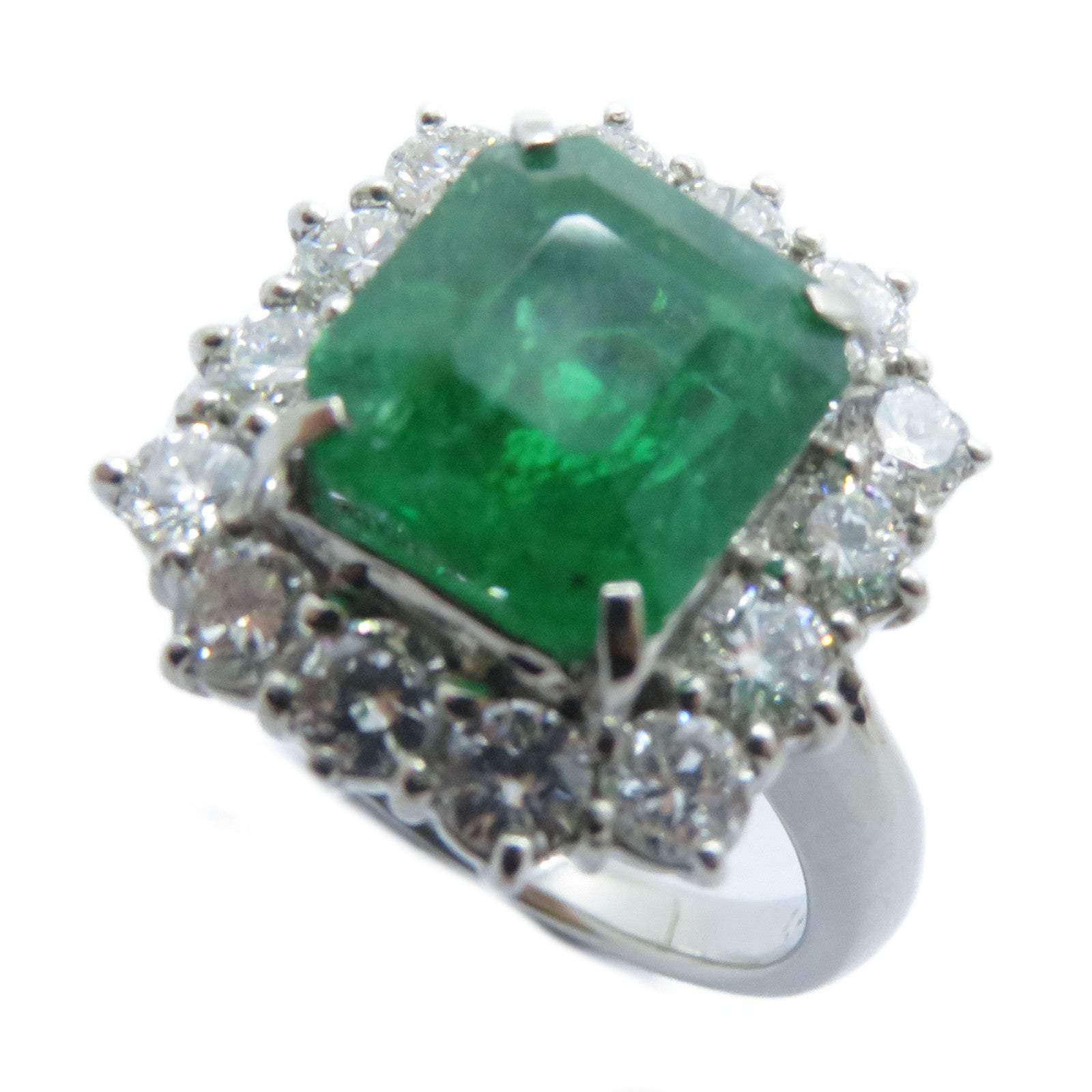 JEWELRY 【激減優惠】PT900鉑金Emerald Diamond Ring 3.89ct綠寶石/1.27ct鑽石戒指US#6.25
