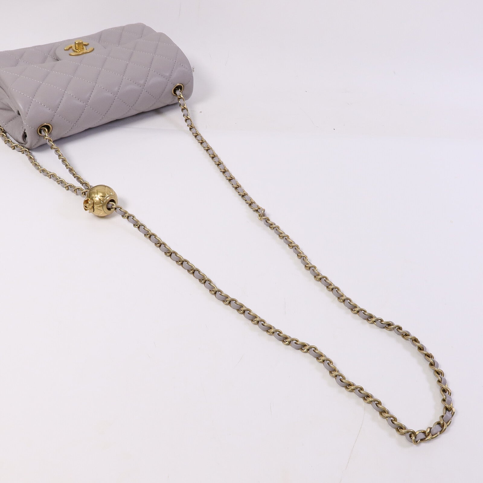 CHANEL 羊皮皮革Classic Flap 20 Golden Ball鏈帶手挽肩背兩用袋