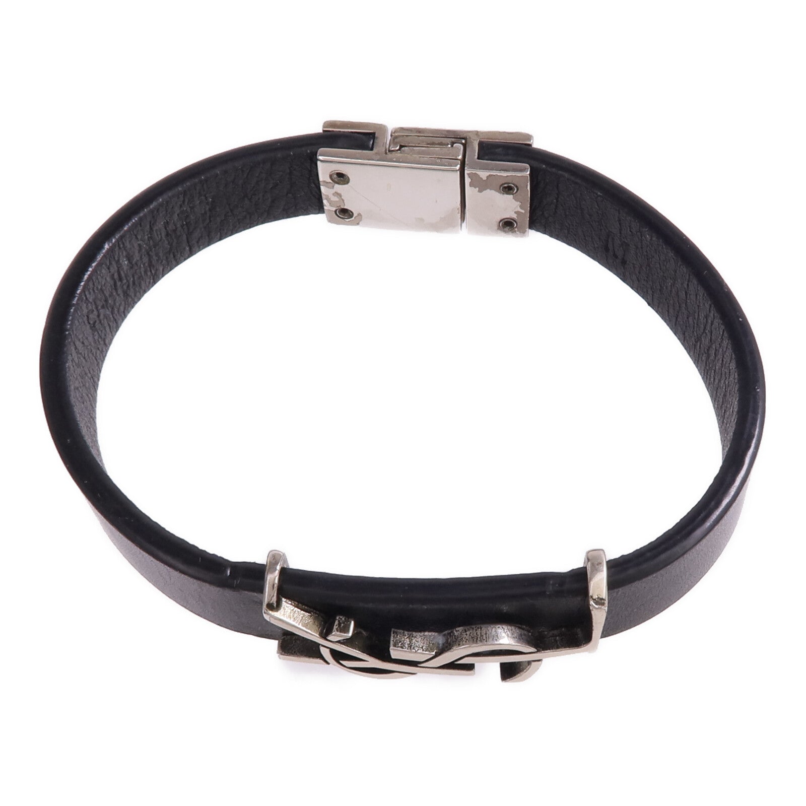SAINT LAURENT 牛皮皮革Bracelet銀扣手帶