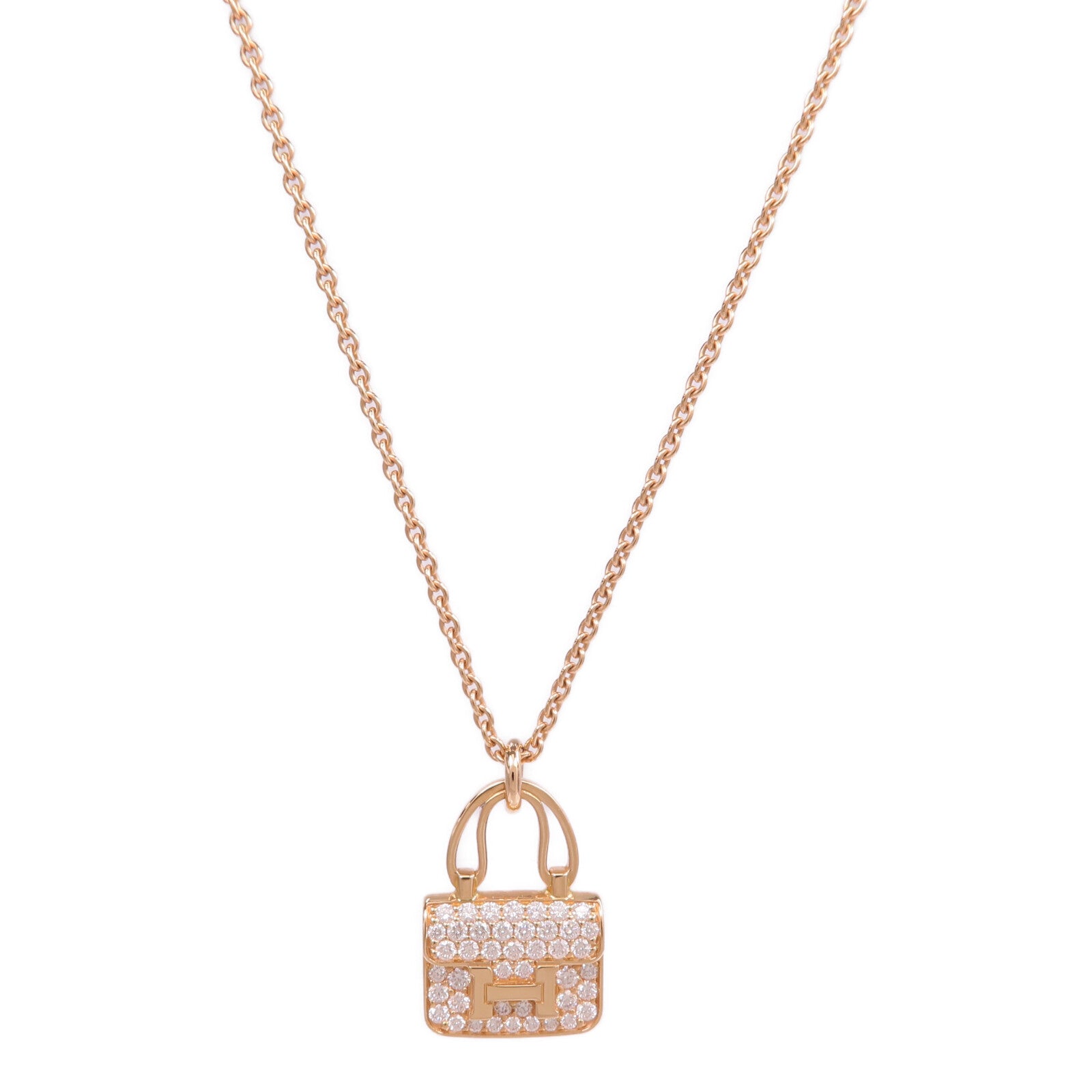 HERMES 18K玫瑰金Amulettes Constance Pendant鑽石項鍊