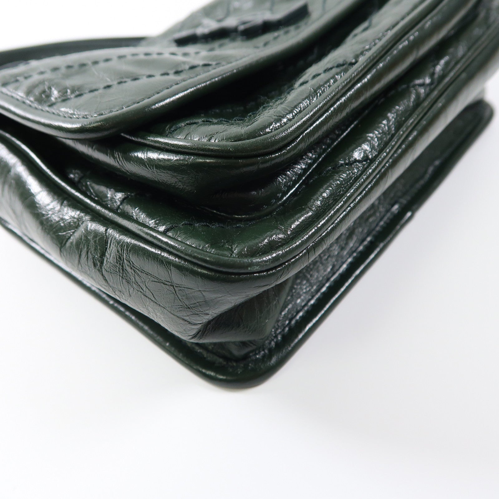 SAINT LAURENT 牛皮皮革Mini Niki Chain Shoulder Bag銀扣鏈帶肩背袋綠色