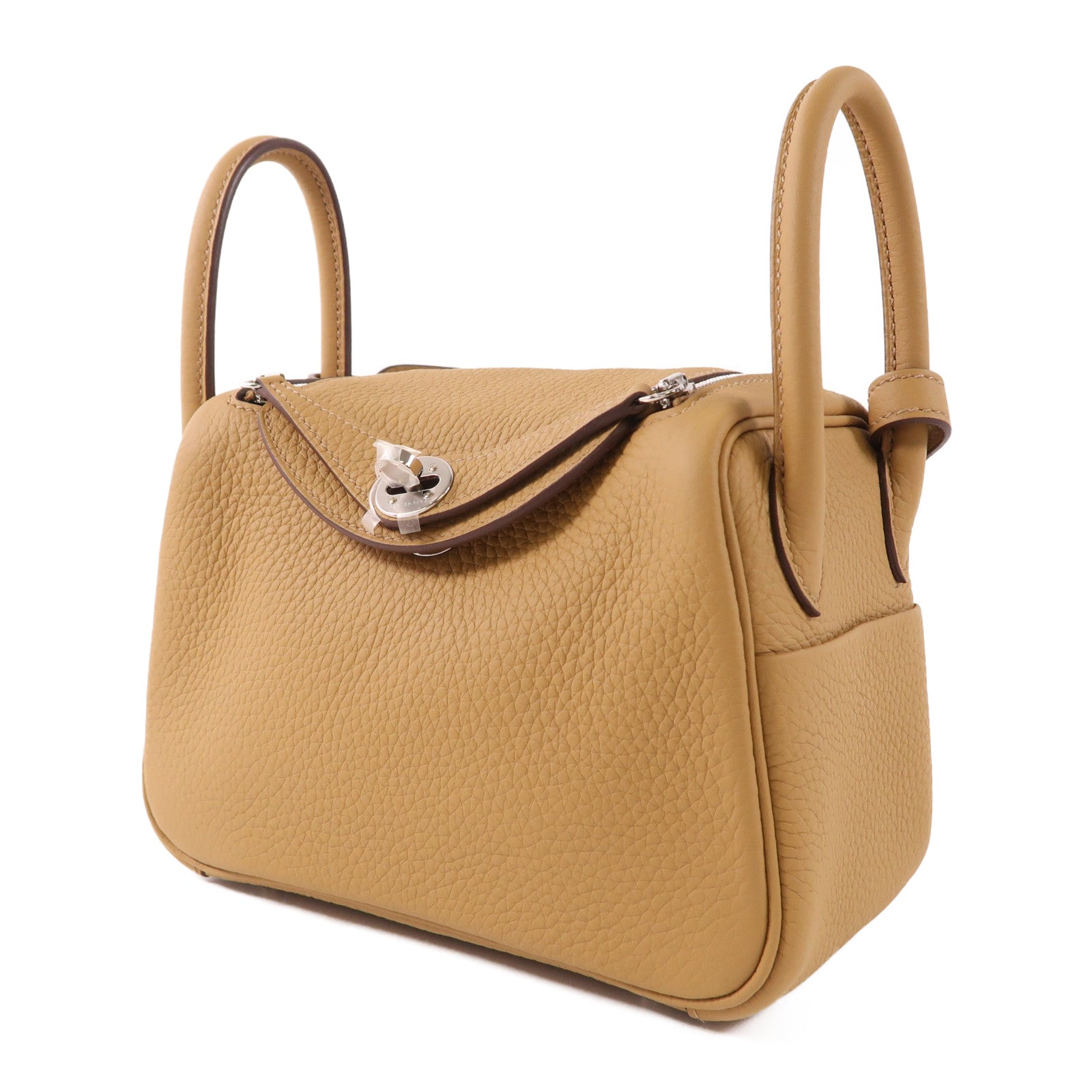 HERMES Clemence皮革Mini Lindy銀扣手挽肩背兩用袋Biscuit