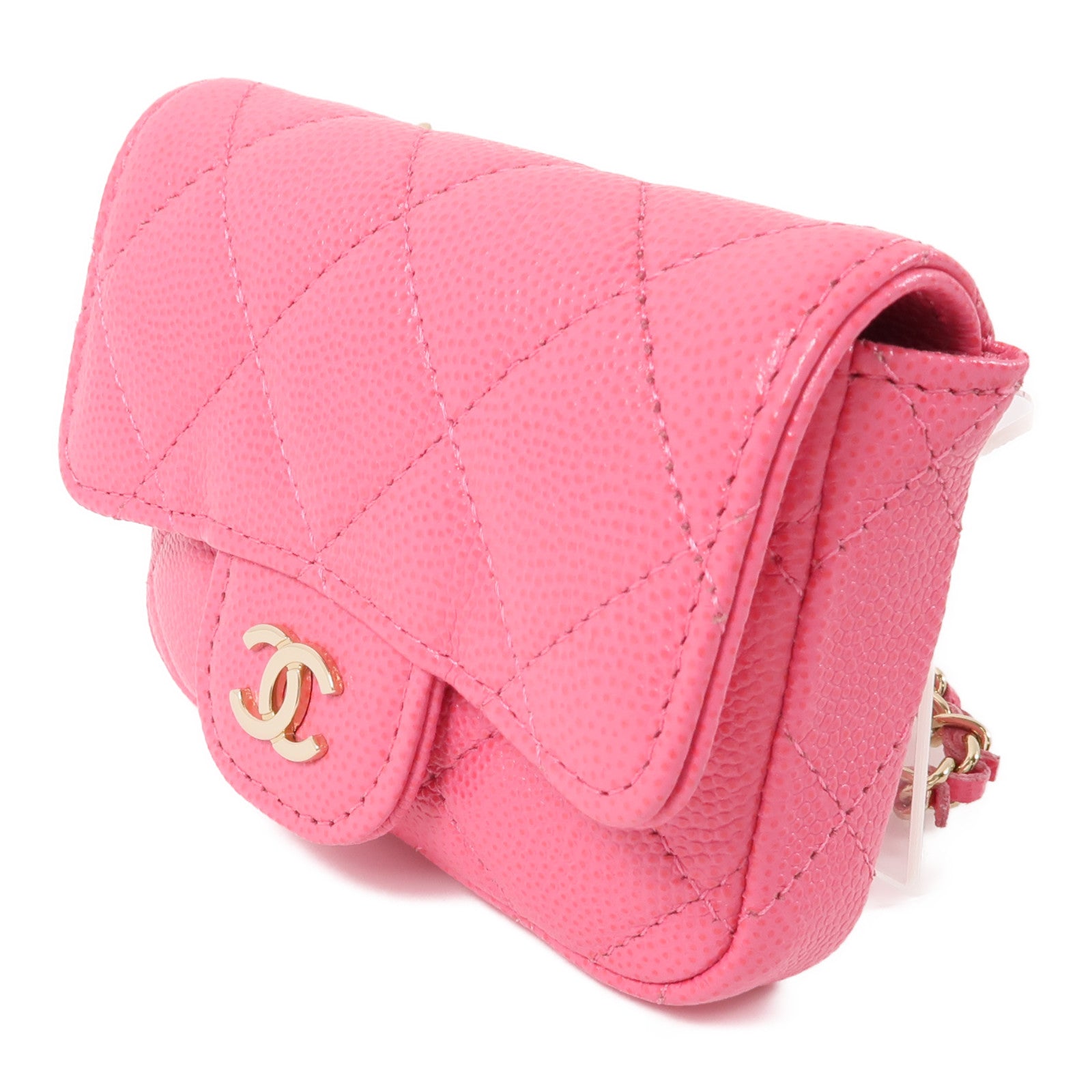 CHANEL 牛皮皮革Chain Waist Bag金扣腰包粉紅色