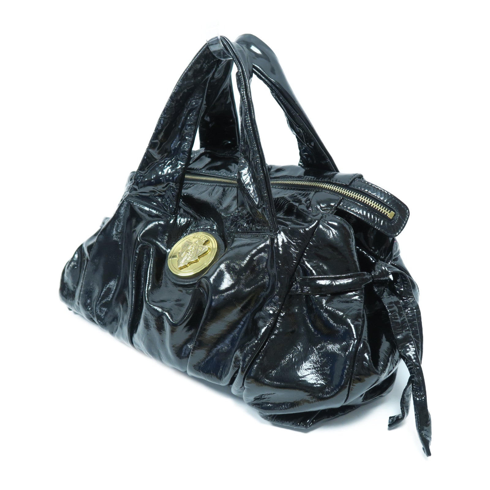GUCCI 【激減優惠】漆皮皮革Hysteria Handbag金扣手挽袋黑色
