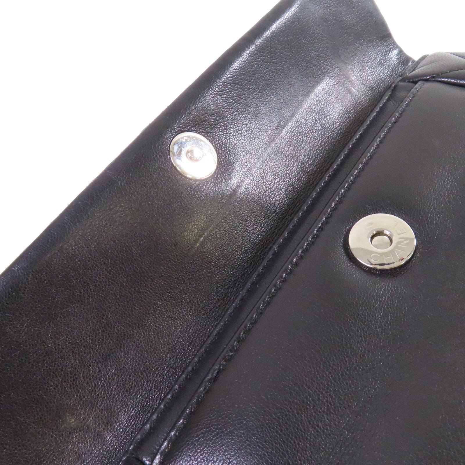 CHANEL 菱格羊皮皮革Chain Shoulder Bag銀扣鏈帶肩背袋黑色
