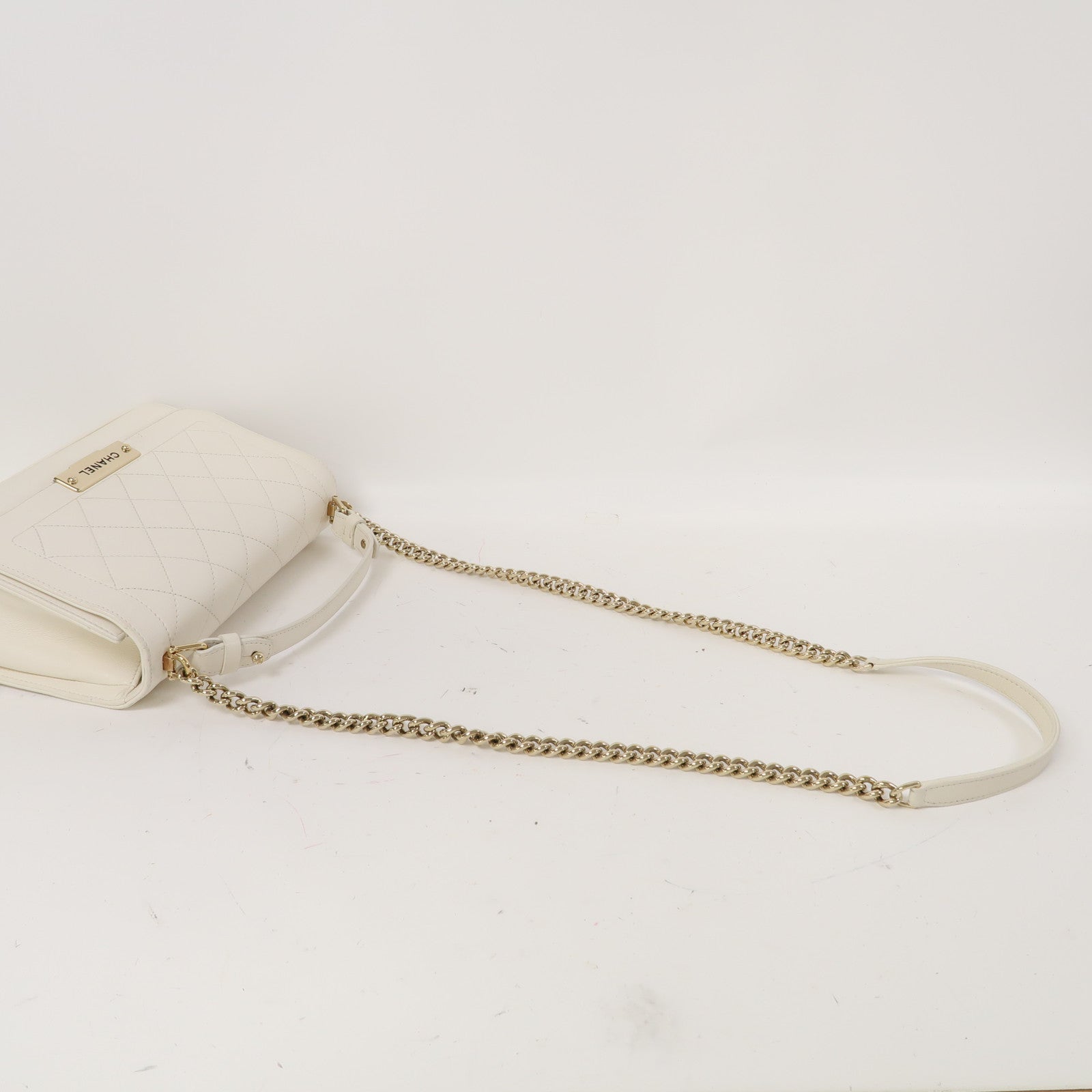 CHANEL 【激減優惠】菱格牛皮皮革Chain Shoulder金扣手挽鏈帶肩背兩用袋白色