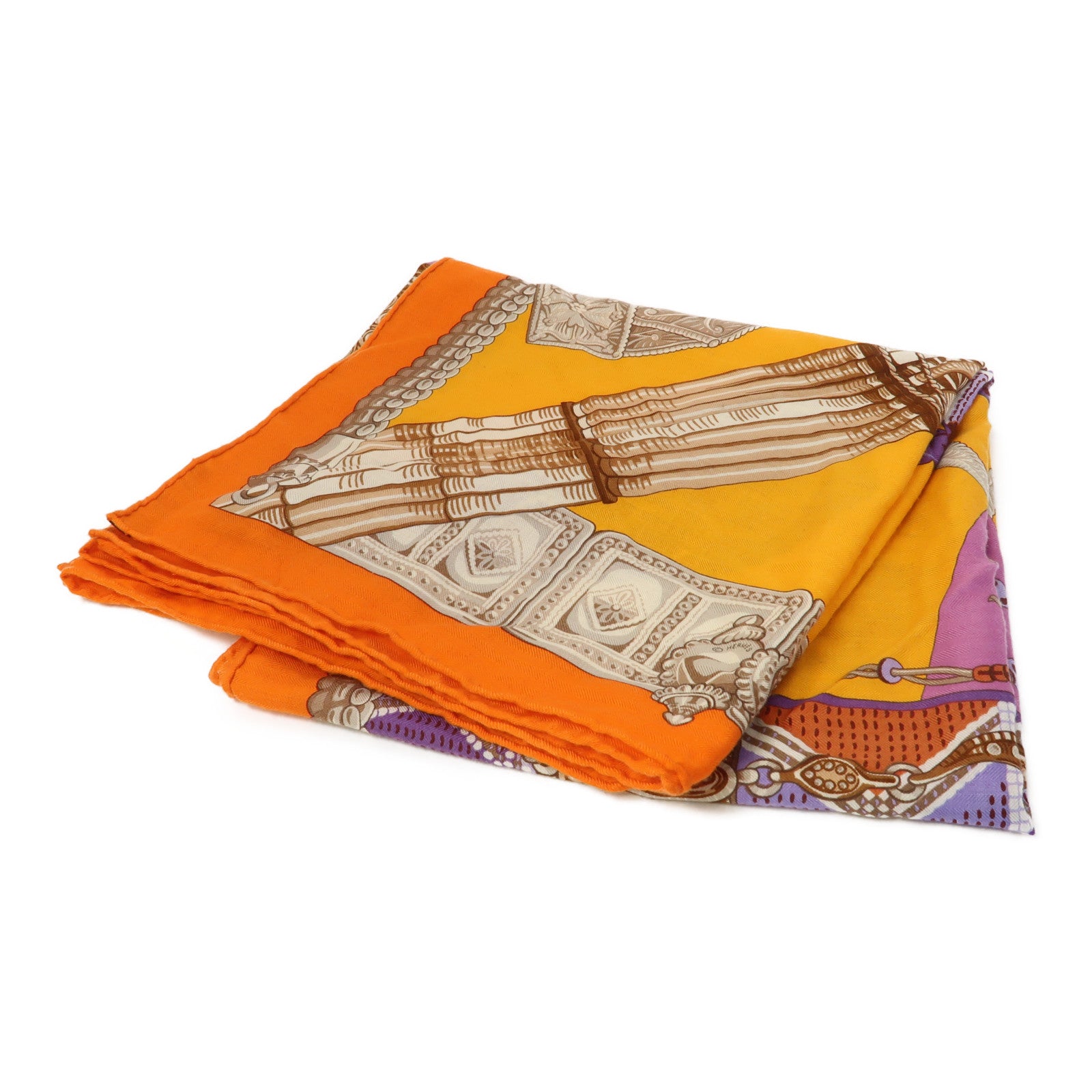 HERMES 羊絨/絲質Scarf圍巾橙色/紫色