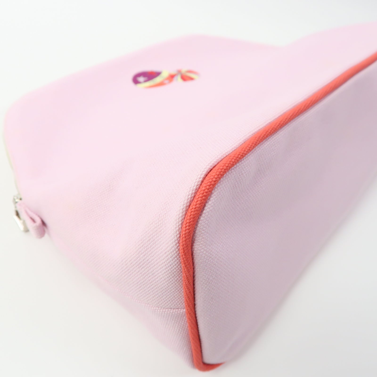 HERMES 帆布Trousse Bolide銀扣手拿包粉紅色