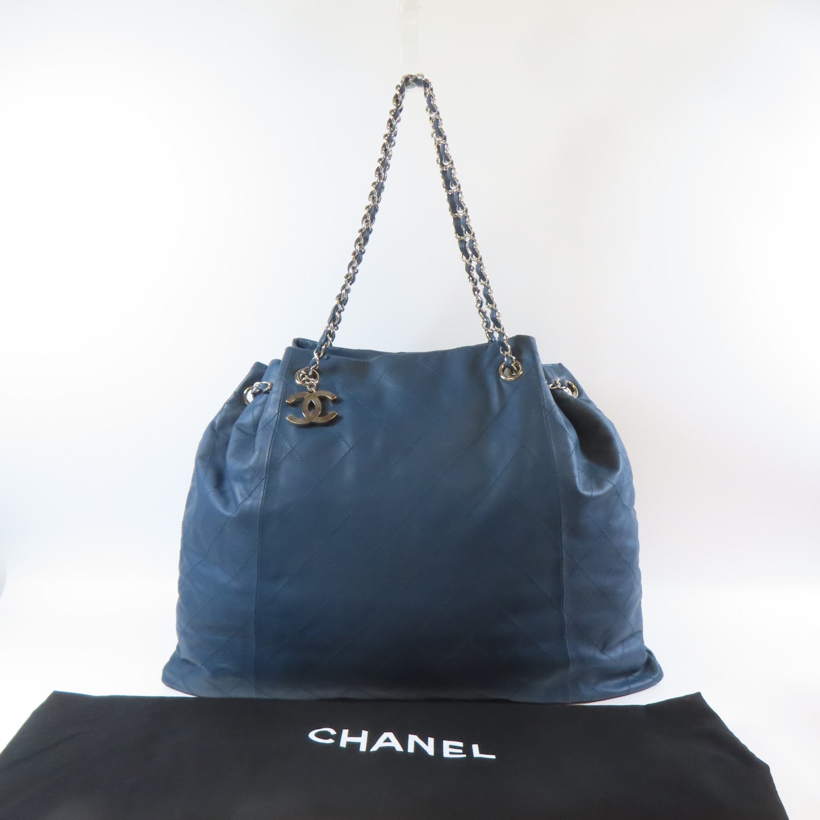 CHANEL 【激減優惠】菱格牛皮皮革Shoulder Bag銀扣鏈帶肩背袋藍色