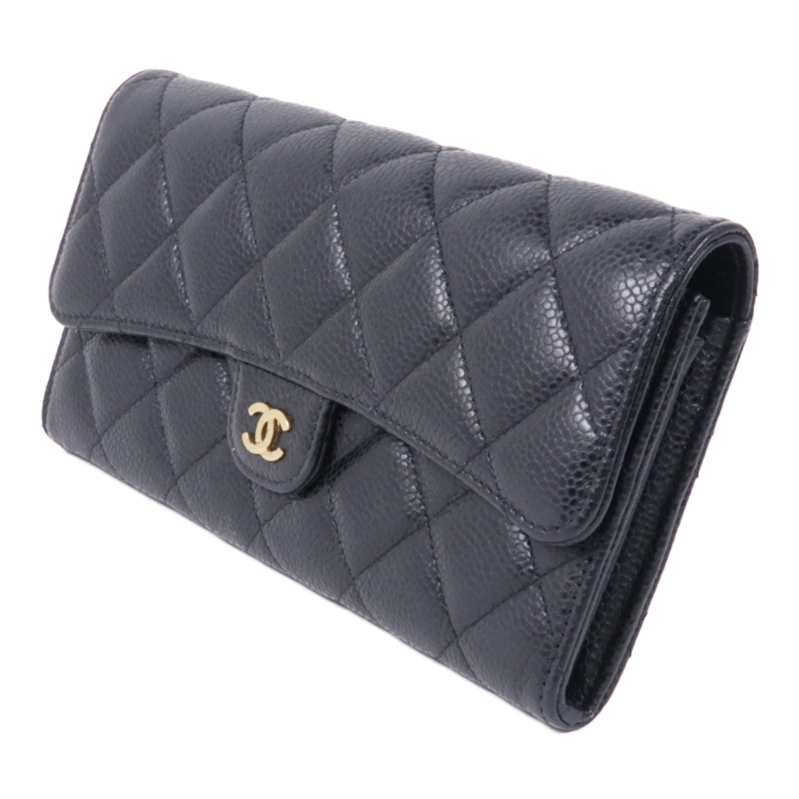 CHANEL 牛皮皮革Long Wallet金扣長錢包