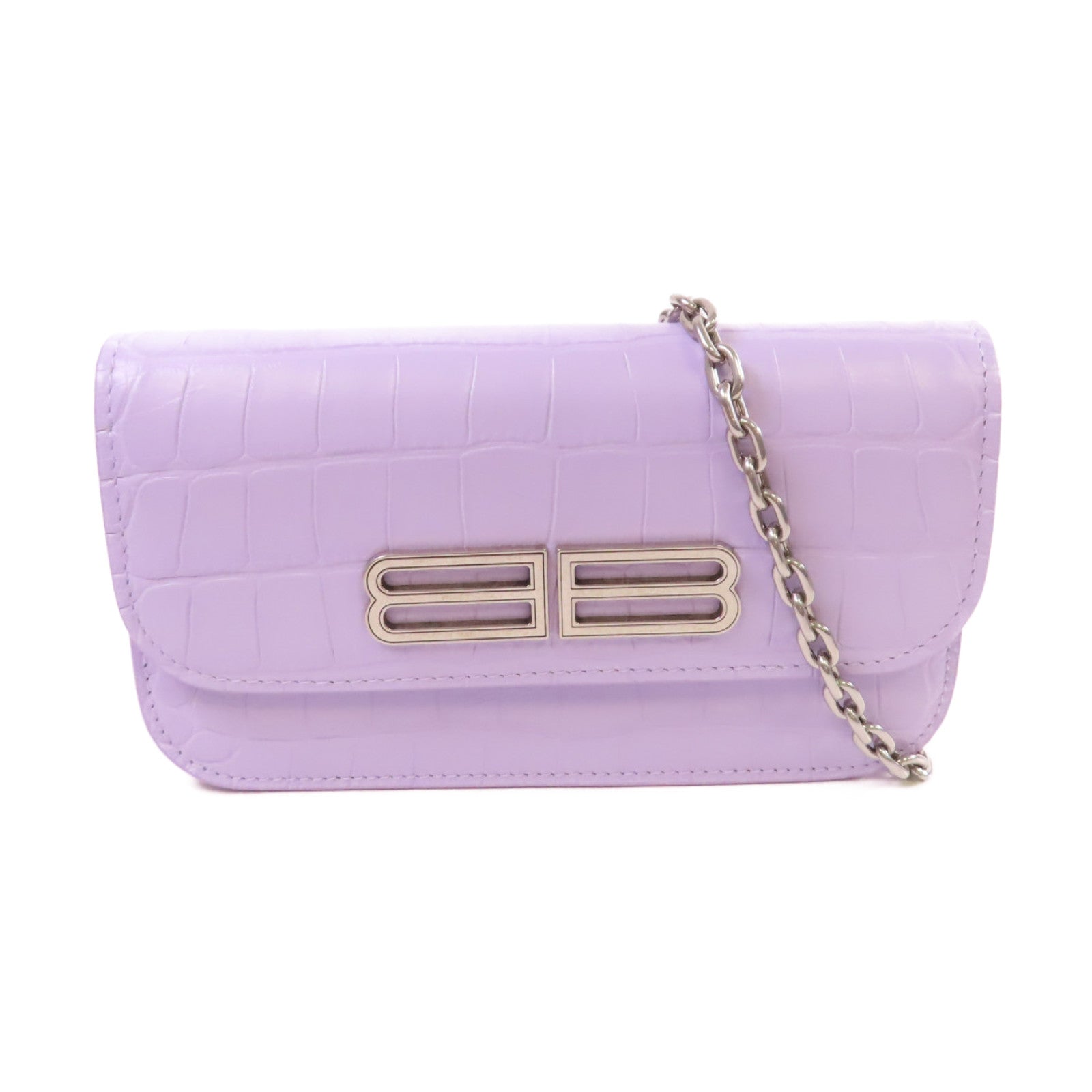 BALENCIAGA 【激減優惠】牛皮皮革WOC Wallet On Chain Shoulder Bag銀扣鏈帶肩背袋紫色