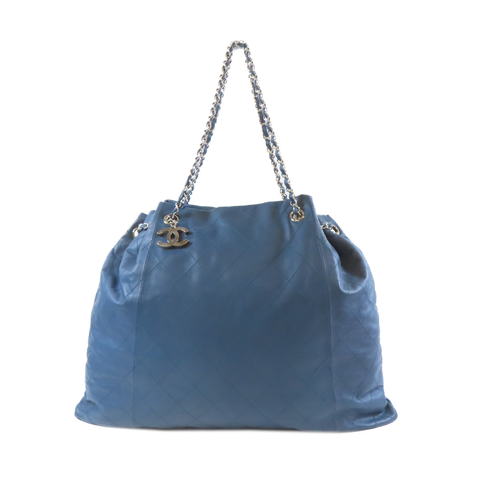 CHANEL 【激減優惠】菱格牛皮皮革Shoulder Bag銀扣鏈帶肩背袋藍色