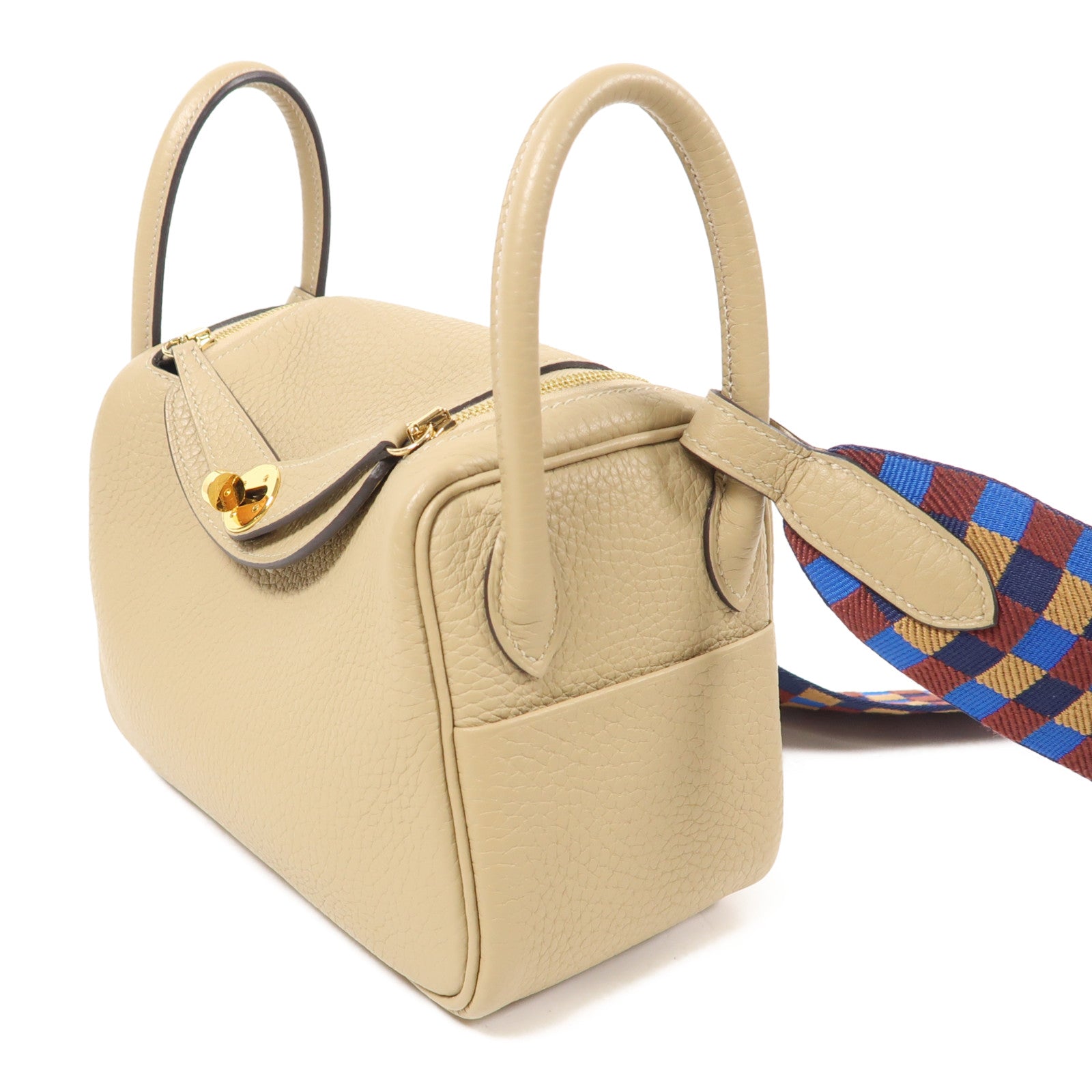 HERMES Clemence皮革Mini Lindy金扣手挽肩背兩用袋Trench