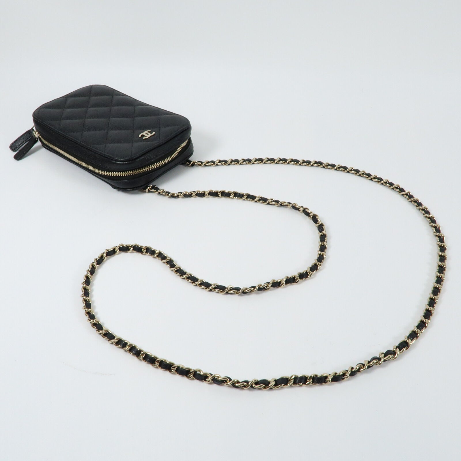 CHANEL 牛皮皮革Phone Bag金扣鏈帶肩背袋