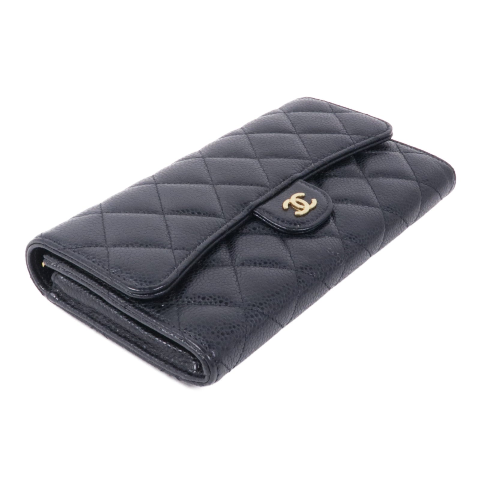 CHANEL 牛皮皮革Long Wallet金扣長錢包