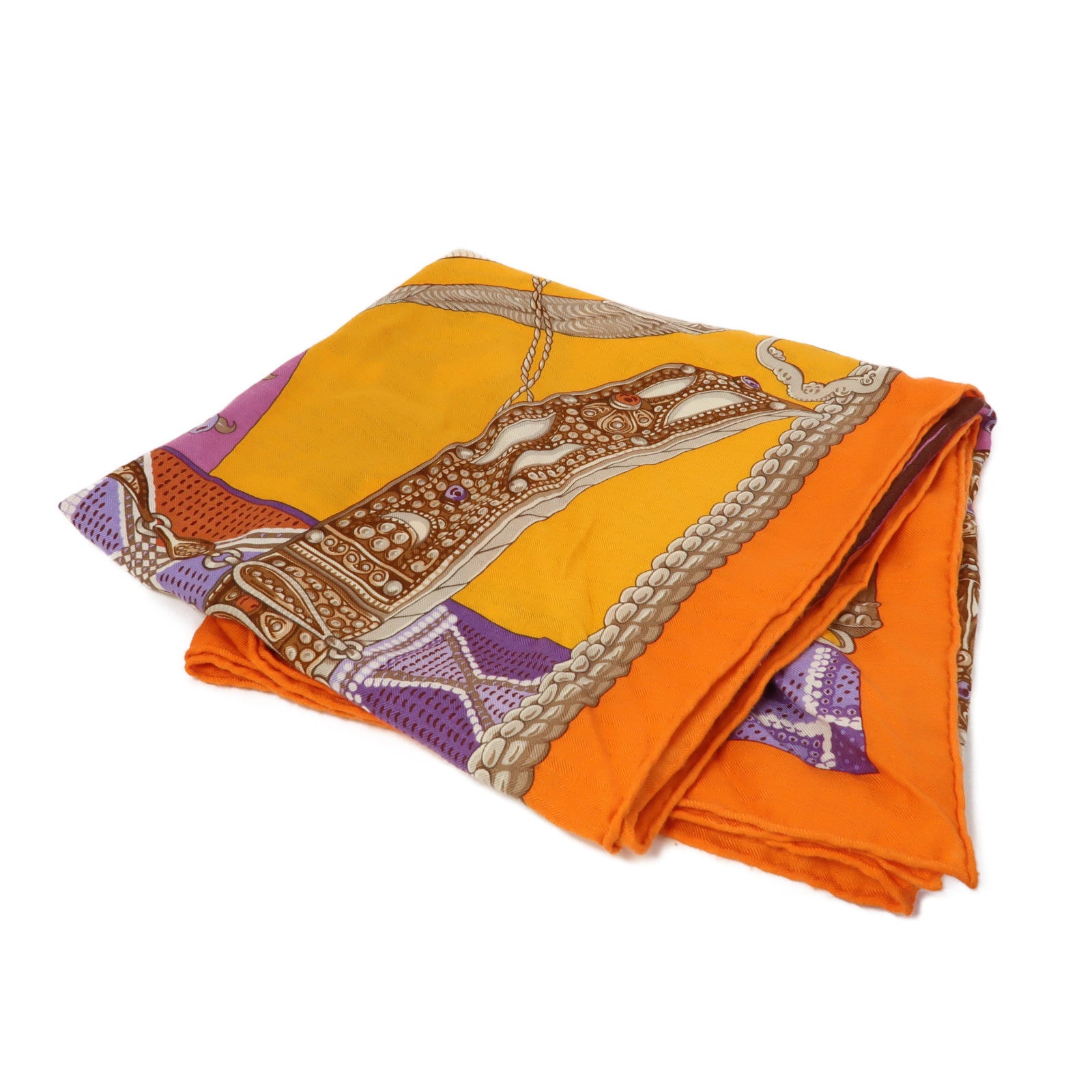 HERMES 羊絨/絲質Scarf圍巾橙色/紫色
