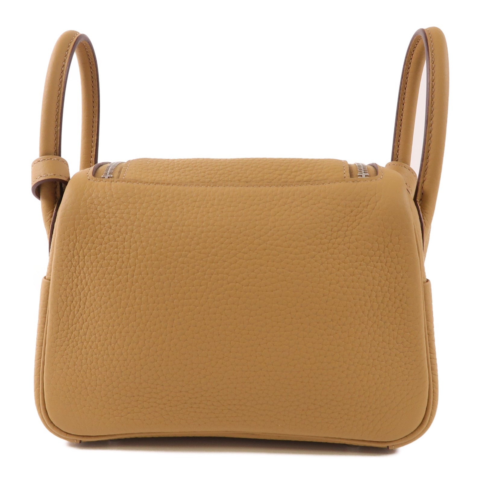 HERMES Clemence皮革Mini Lindy銀扣手挽肩背兩用袋Biscuit