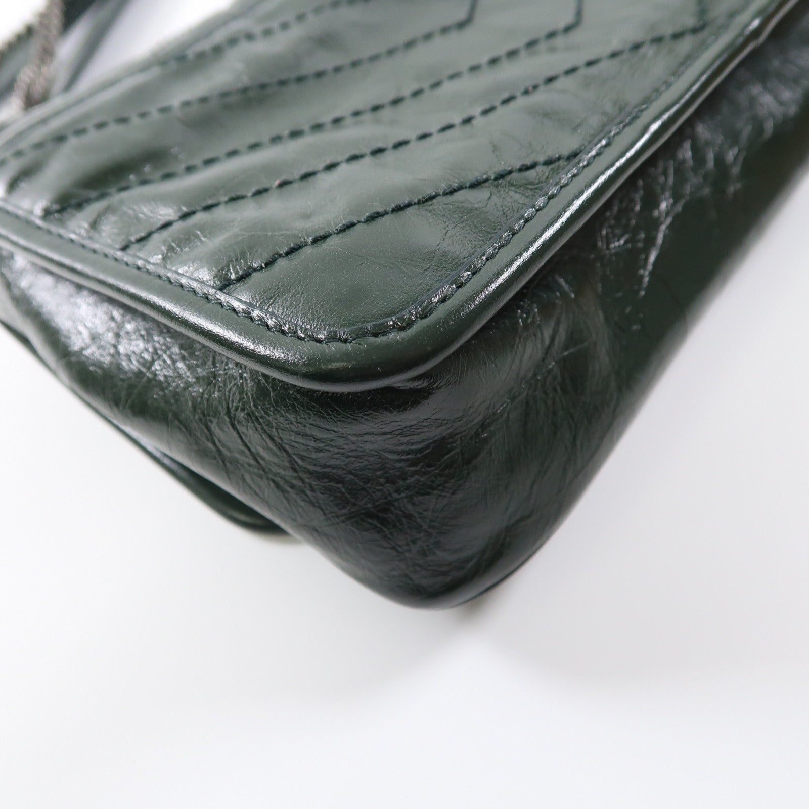 SAINT LAURENT 牛皮皮革Mini Niki Chain Shoulder Bag銀扣鏈帶肩背袋綠色