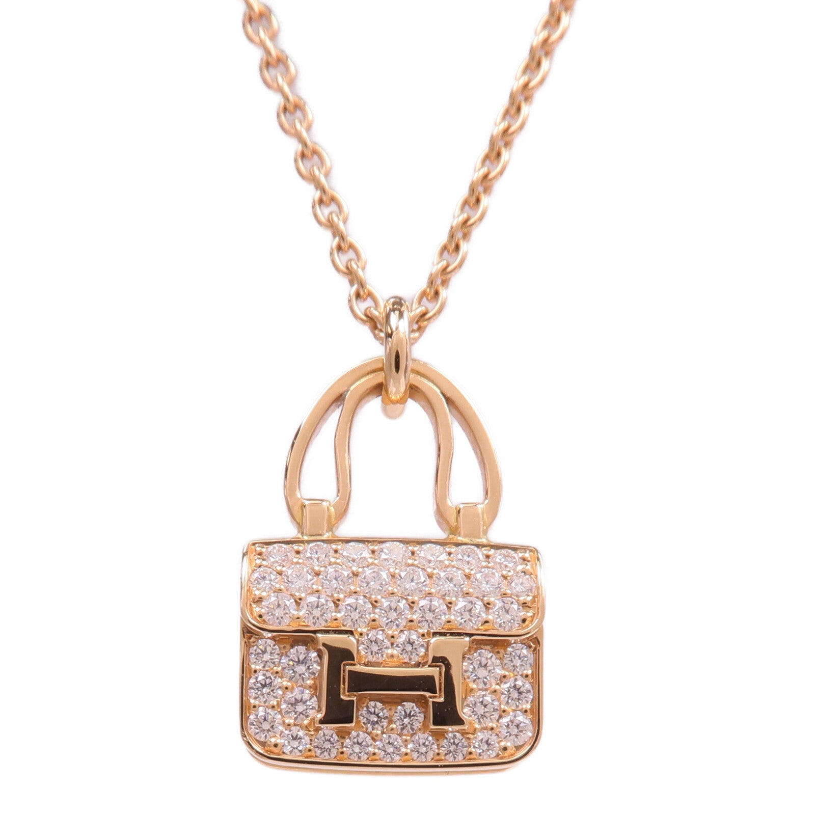 HERMES 18K玫瑰金Amulettes Constance Pendant鑽石項鍊