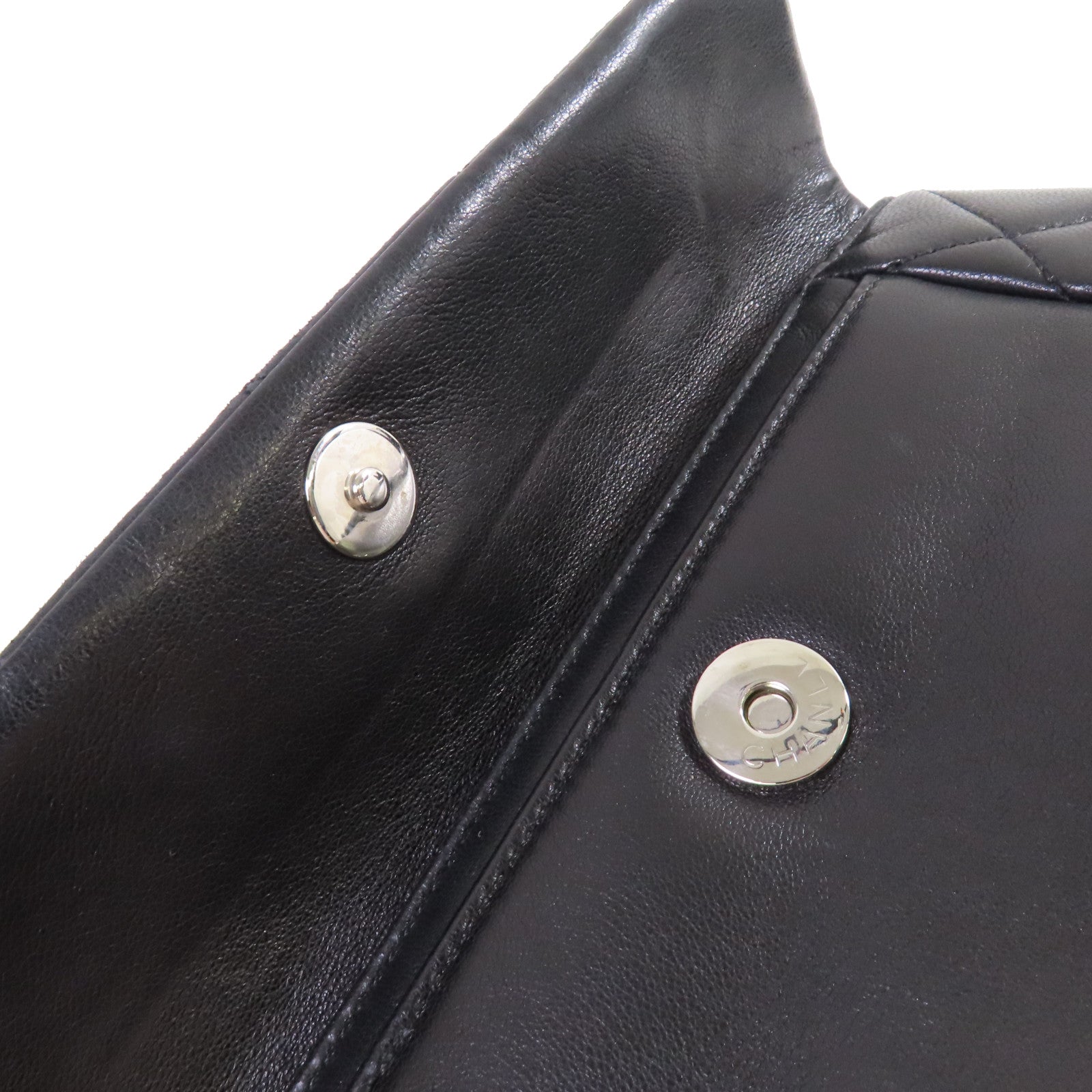 CHANEL 菱格羊皮皮革Chain Shoulder Bag銀扣鏈帶肩背袋黑色