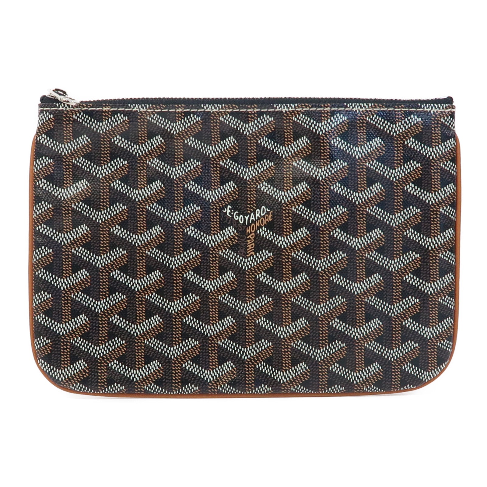 GOYARD 塗層帆布Pouch銀扣手拿包黑色/啡色