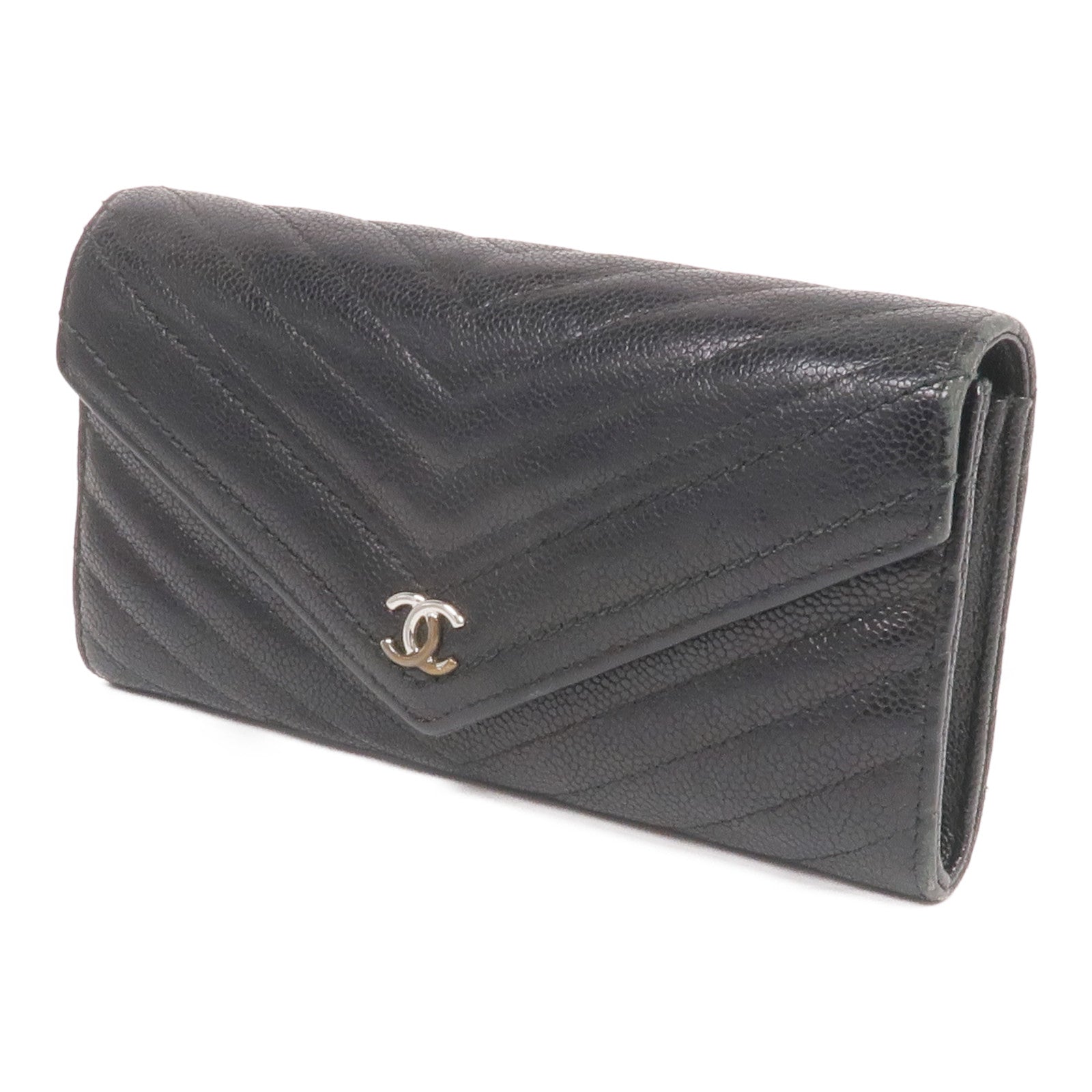 CHANEL 牛皮皮革Long Wallet銀扣長錢包