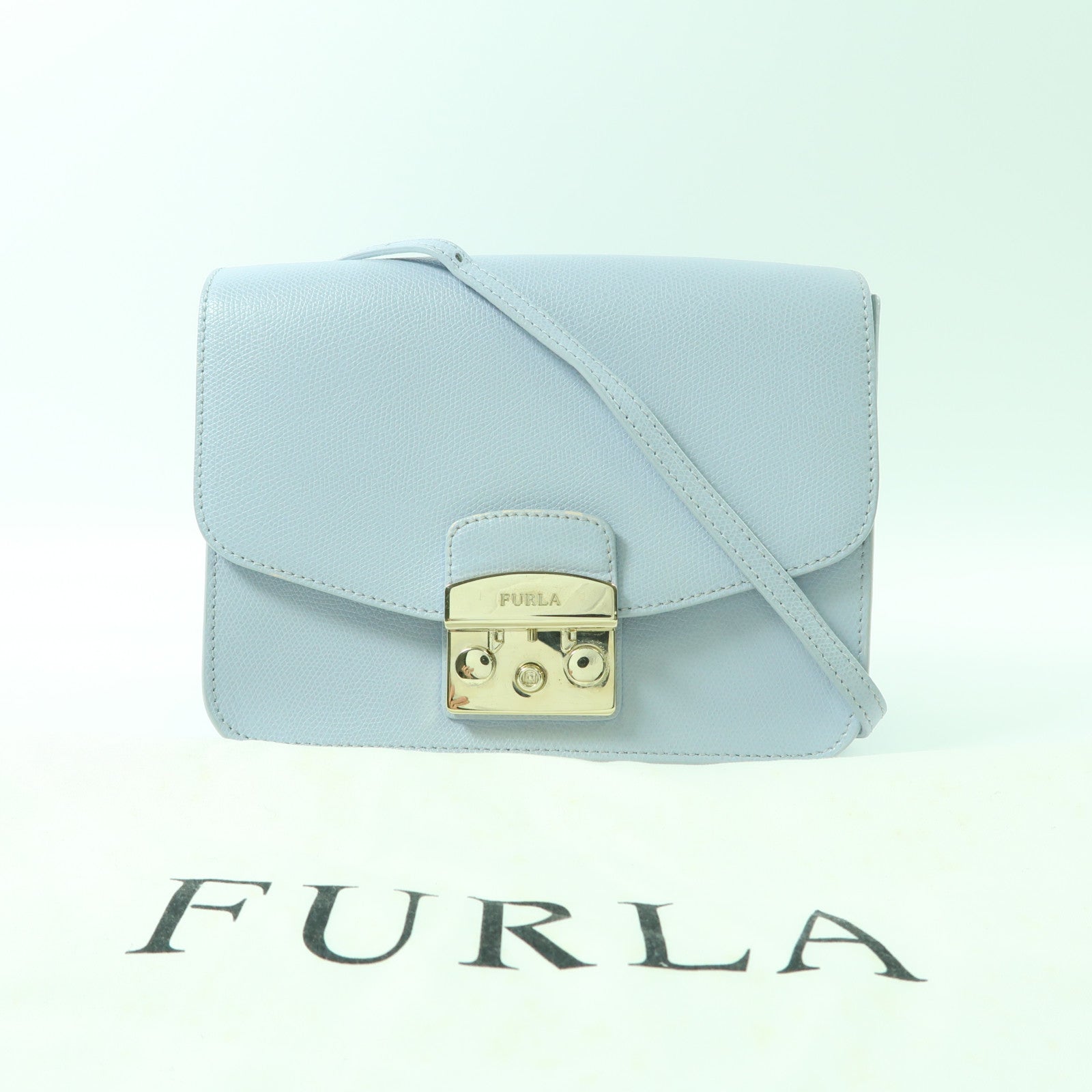 FURLA GHW Chain Shoulder Crossbody Bag Calfskin Leather Light Blue