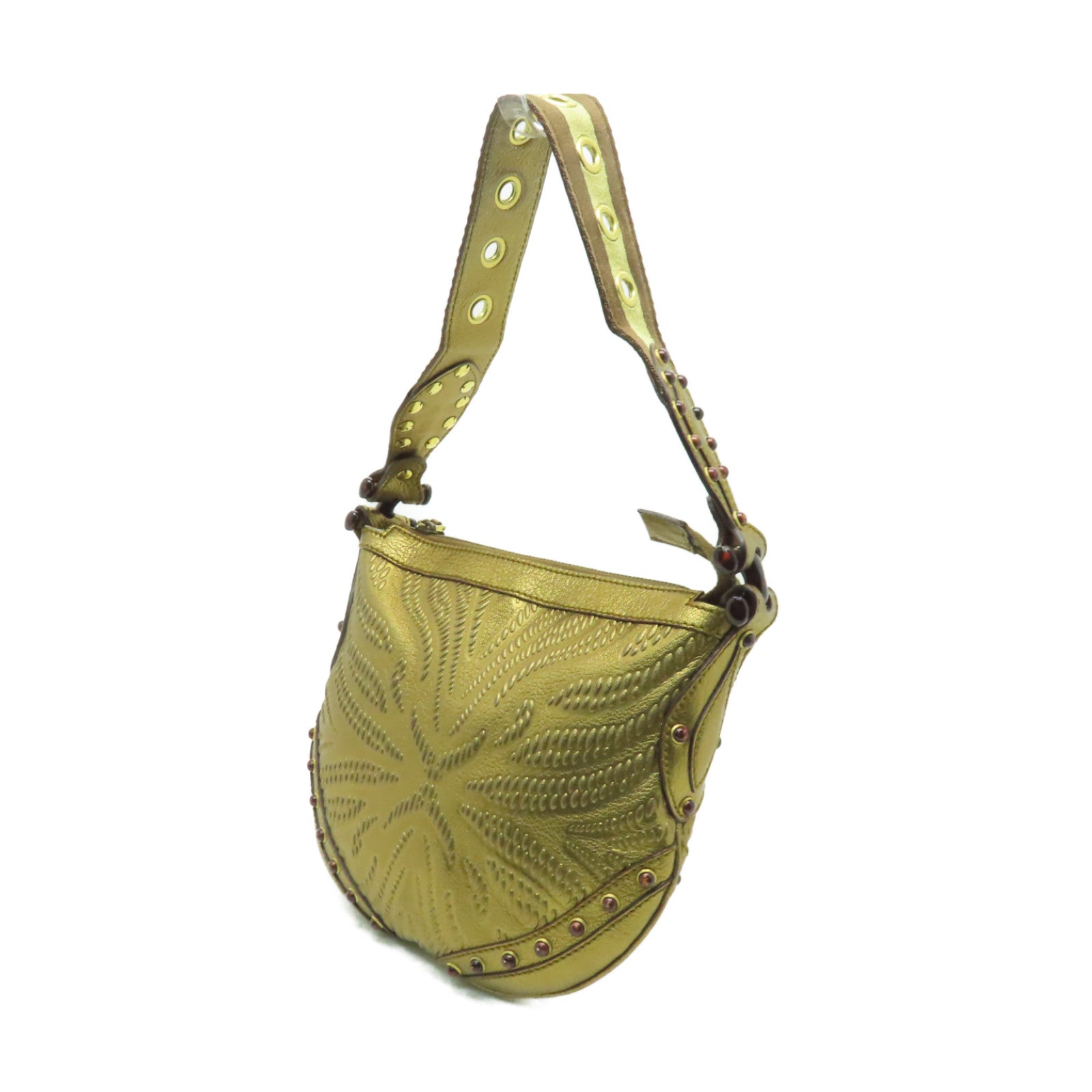 GUCCI **【清倉大減價】皮革/帆布Shoulder Bag金扣肩背袋金色
