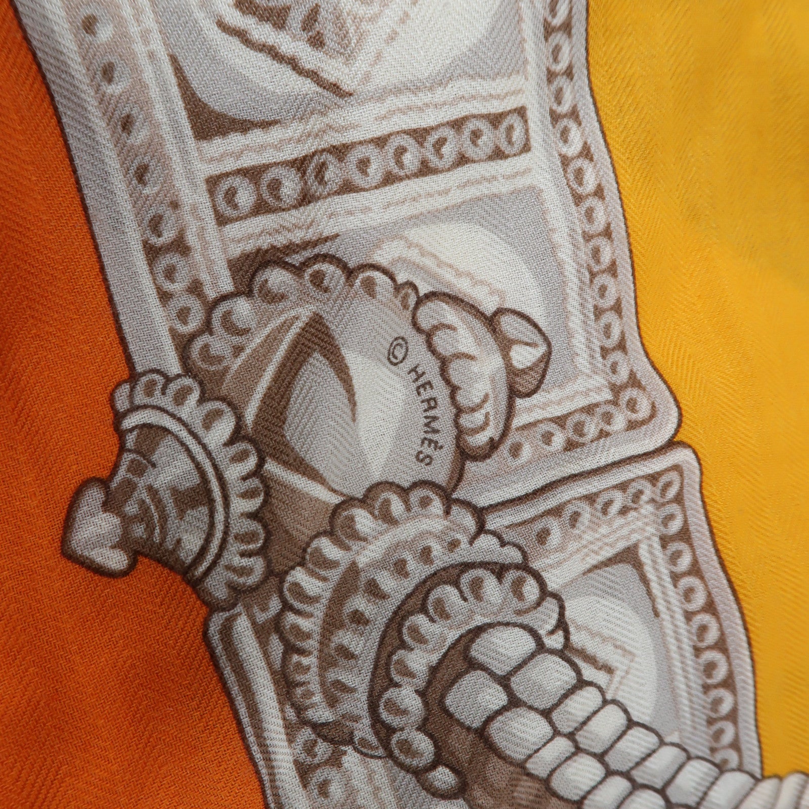 HERMES 羊絨/絲質Scarf圍巾橙色/紫色