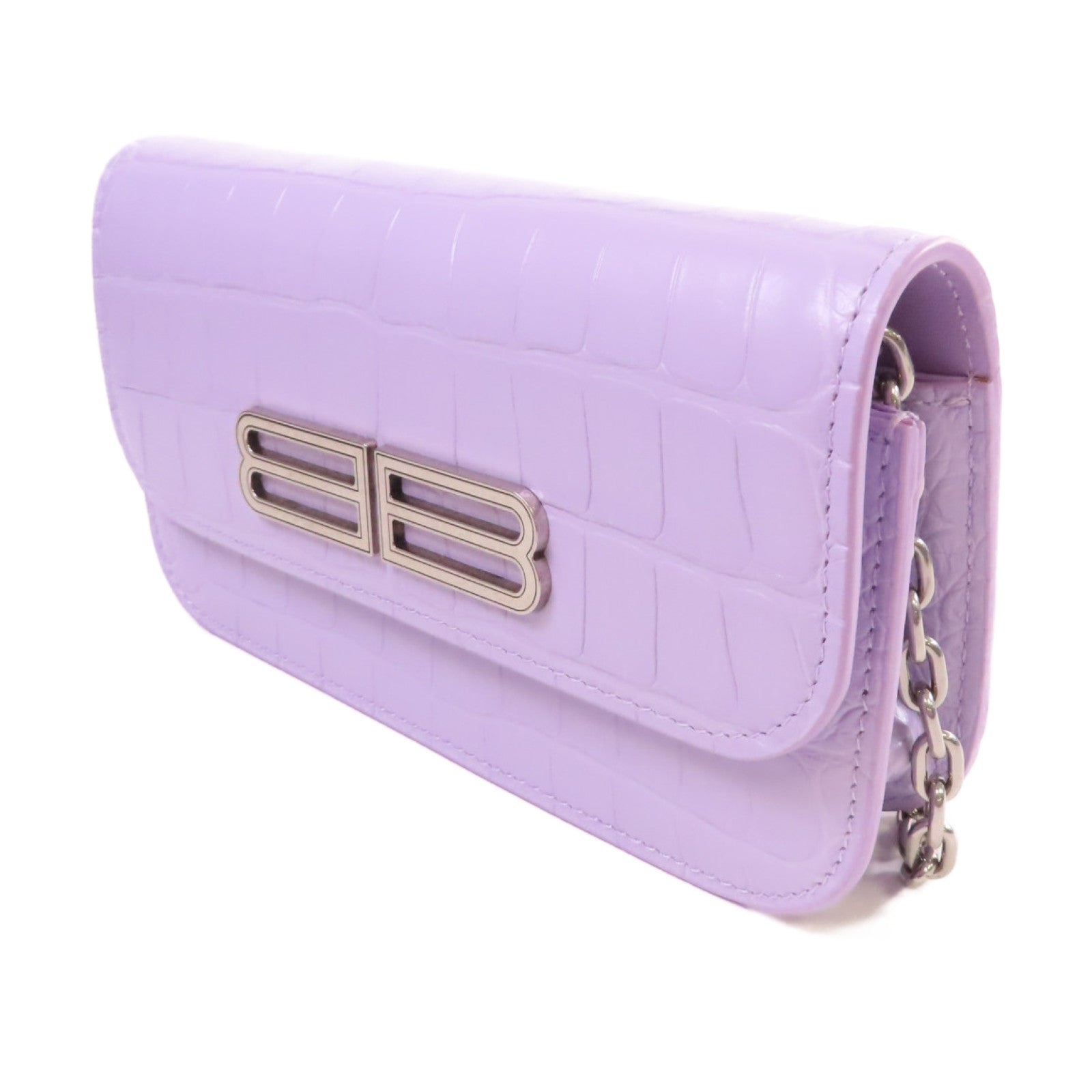 BALENCIAGA 【激減優惠】牛皮皮革WOC Wallet On Chain Shoulder Bag銀扣鏈帶肩背袋紫色