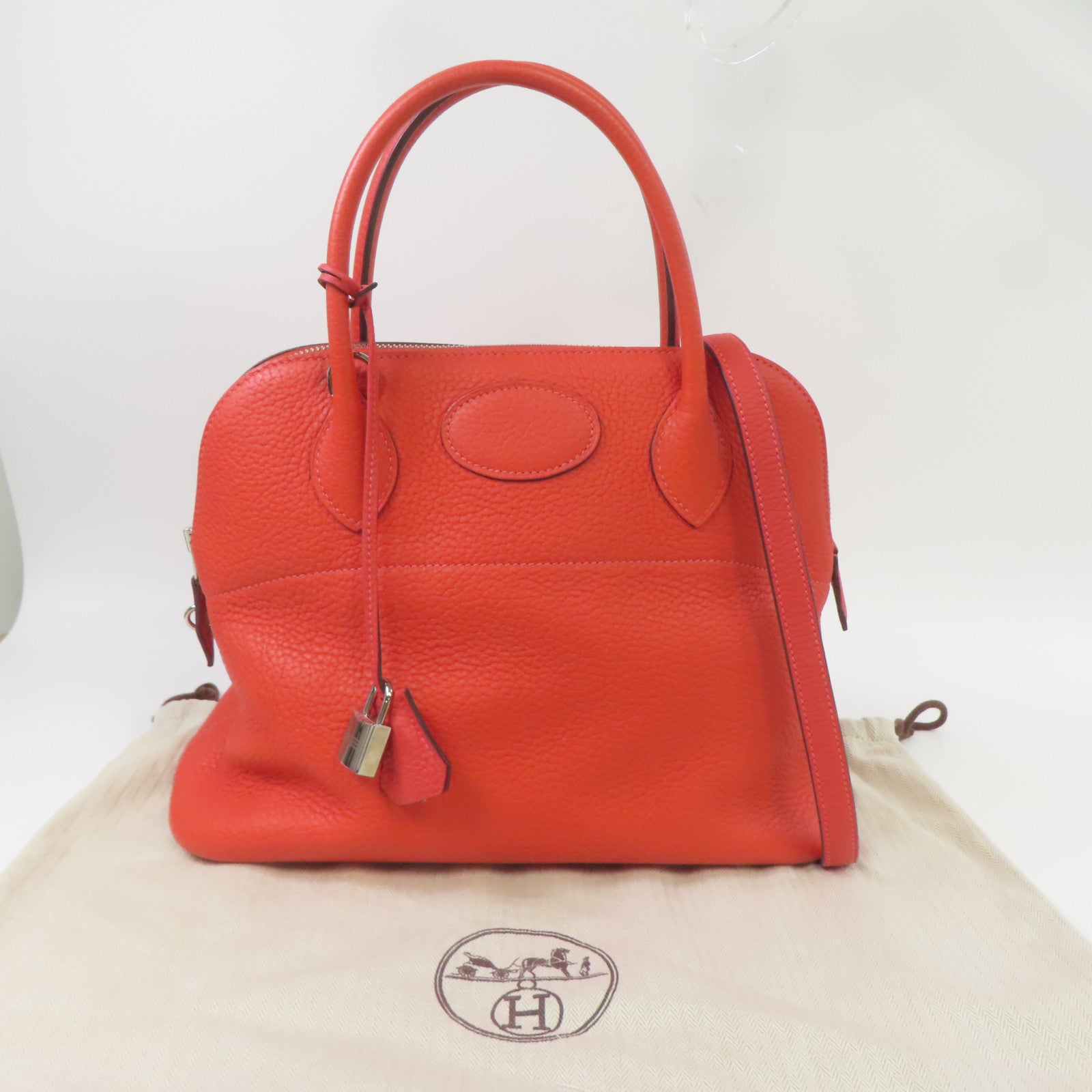 HERMES Clemence皮革Bolide 31銀扣手挽肩背兩用袋蜜桃粉色