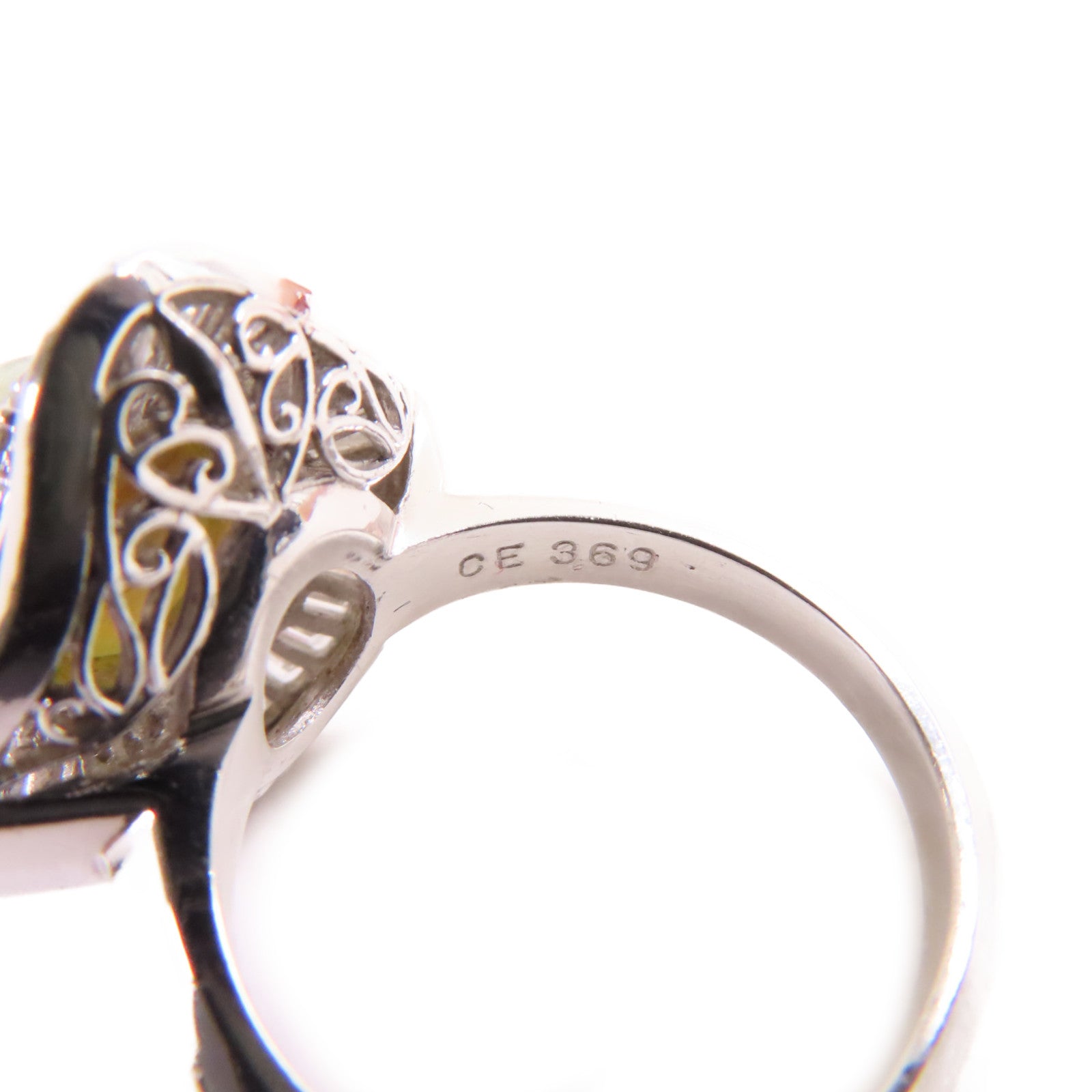 JEWELRY PT900鉑金/3.69ct貓眼石/1.52ct鑚石Cat's Eye Diamond Ring戒指US#5.5