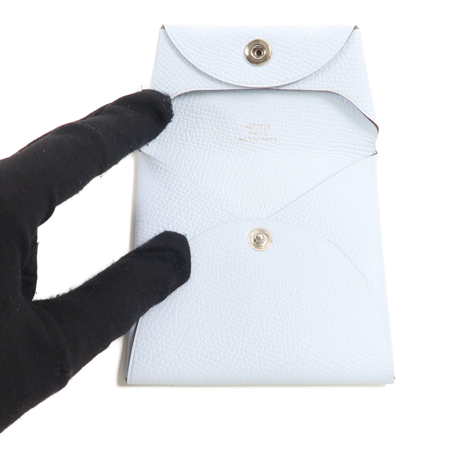 HERMES Epsom皮Bastia Change Purse銀扣零錢包Bleu Pale淺藍色