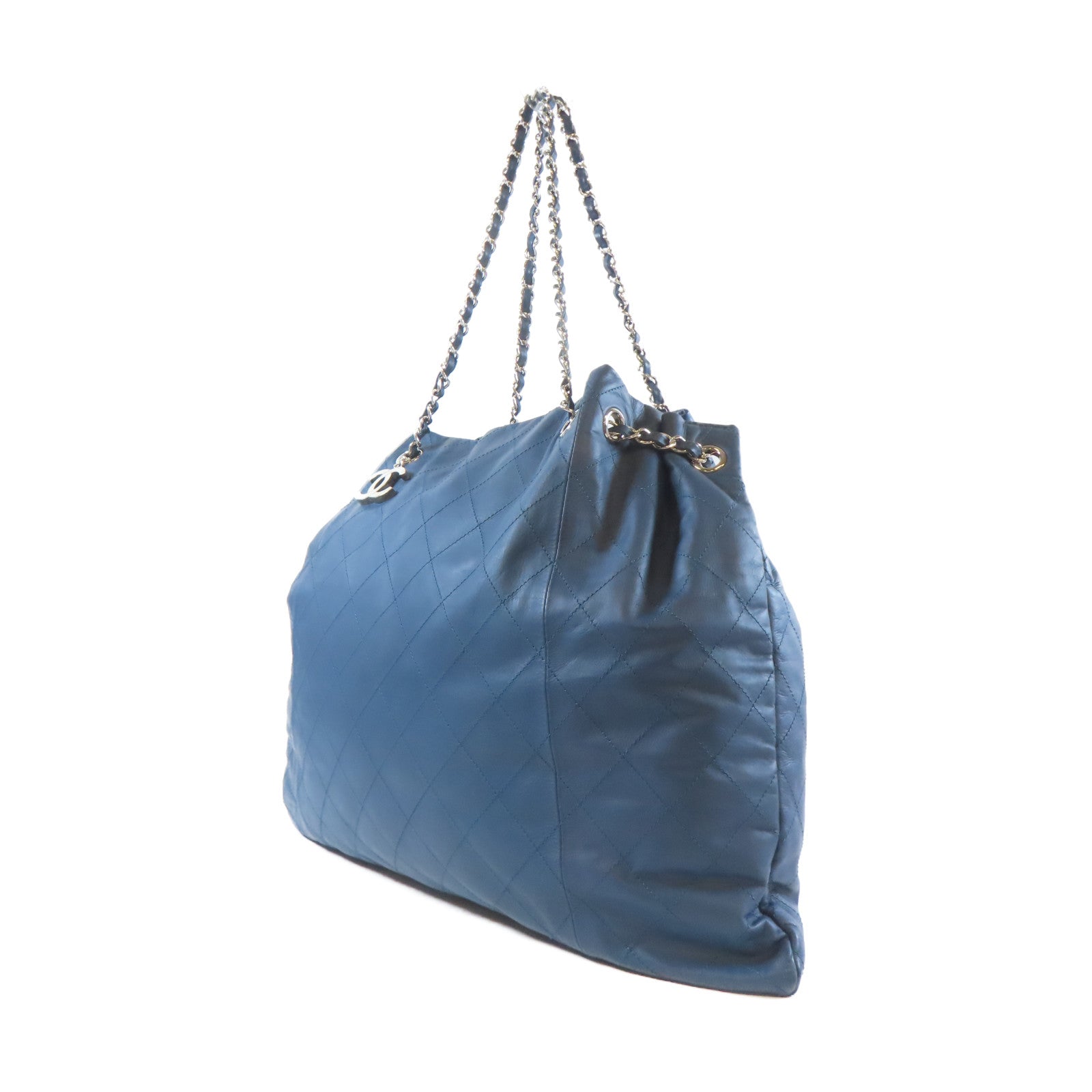 CHANEL 【激減優惠】菱格牛皮皮革Shoulder Bag銀扣鏈帶肩背袋藍色