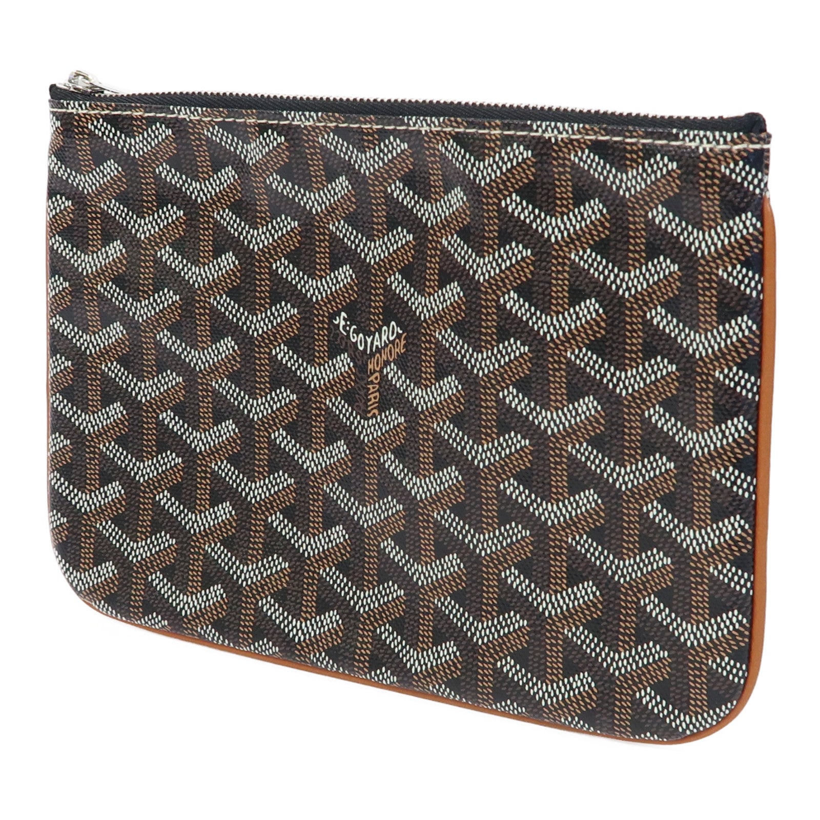 GOYARD 塗層帆布Pouch銀扣手拿包黑色/啡色