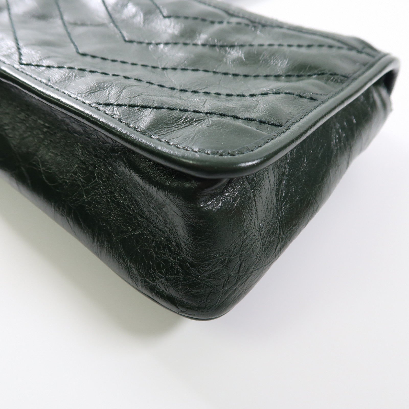 SAINT LAURENT 牛皮皮革Mini Niki Chain Shoulder Bag銀扣鏈帶肩背袋綠色