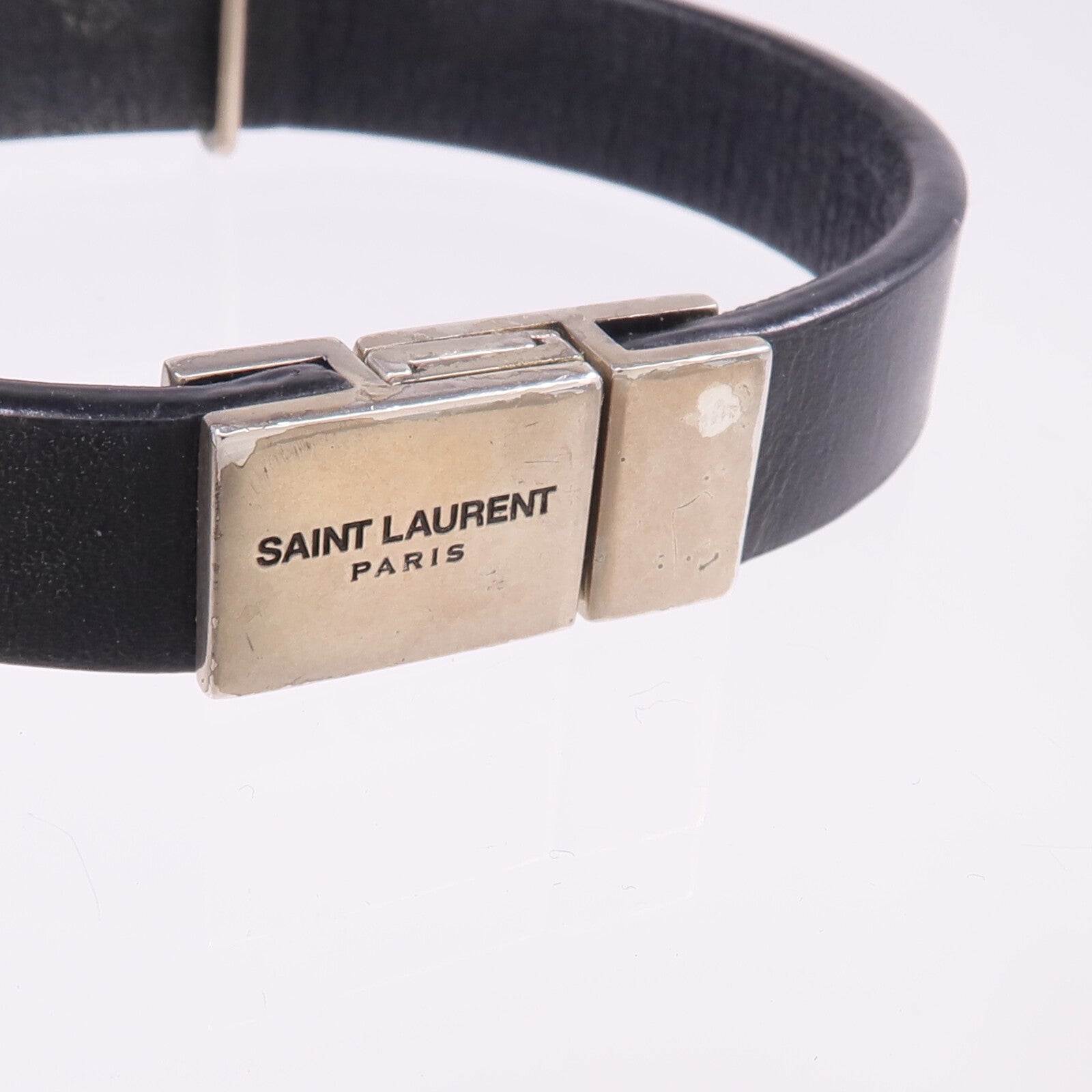 SAINT LAURENT 牛皮皮革Bracelet銀扣手帶