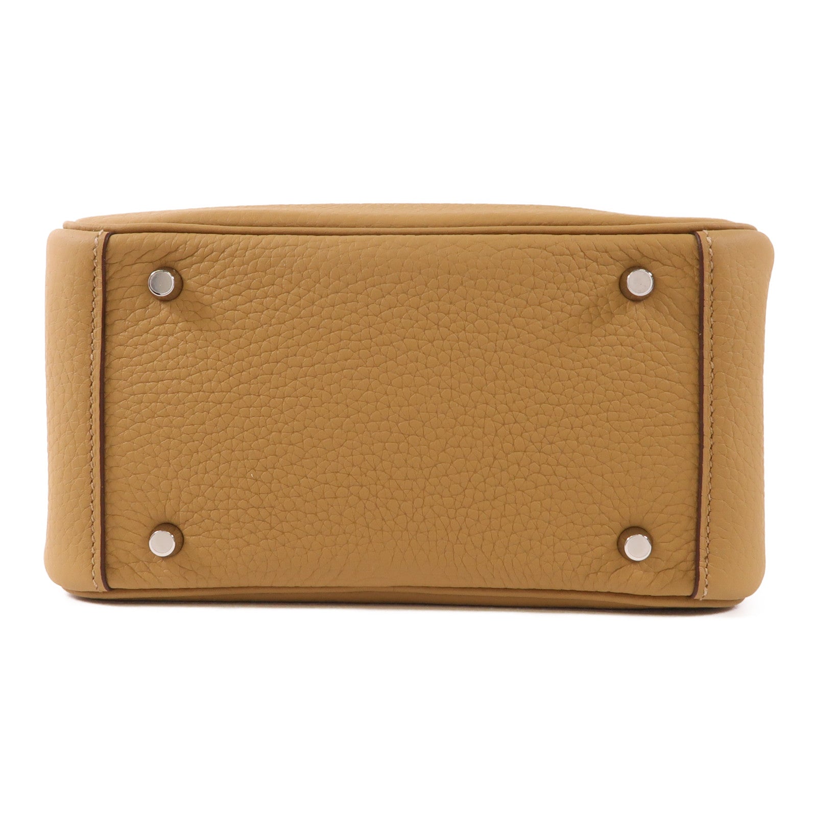 HERMES Clemence皮革Mini Lindy銀扣手挽肩背兩用袋Biscuit