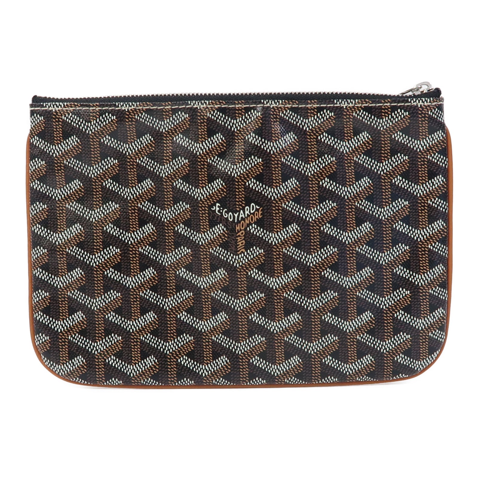 GOYARD 塗層帆布Pouch銀扣手拿包黑色/啡色