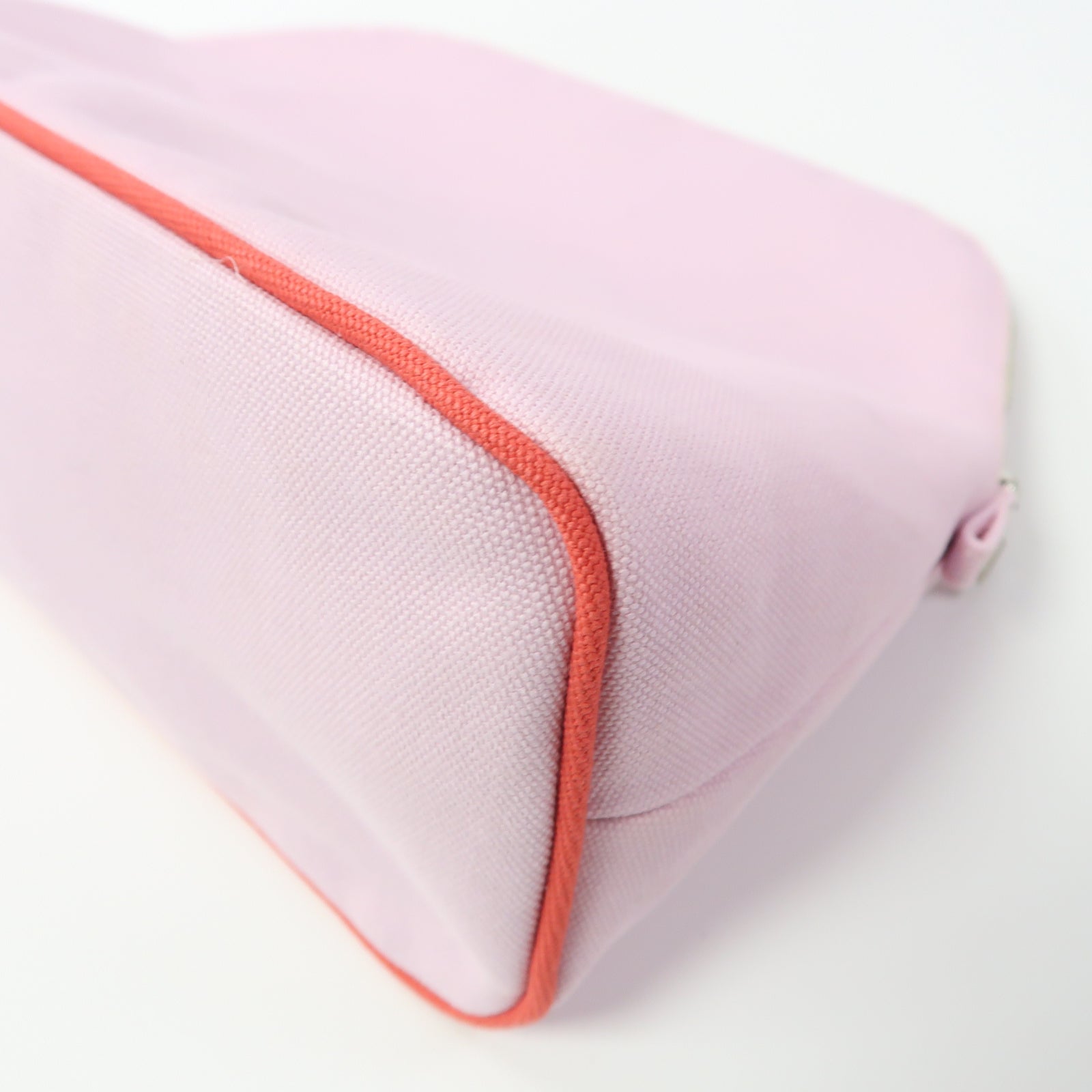 HERMES 帆布Trousse Bolide銀扣手拿包粉紅色