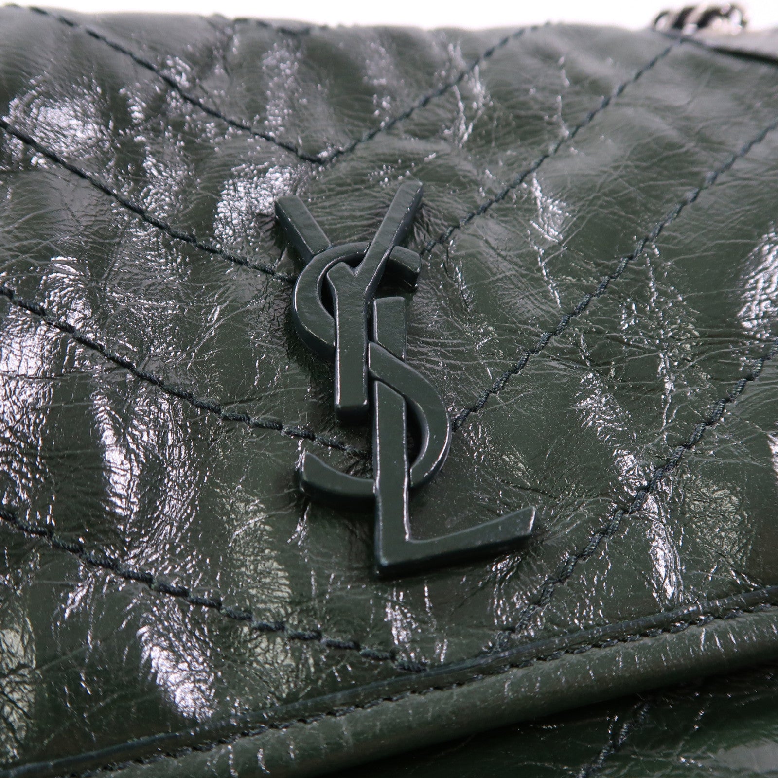 SAINT LAURENT 牛皮皮革Mini Niki Chain Shoulder Bag銀扣鏈帶肩背袋綠色