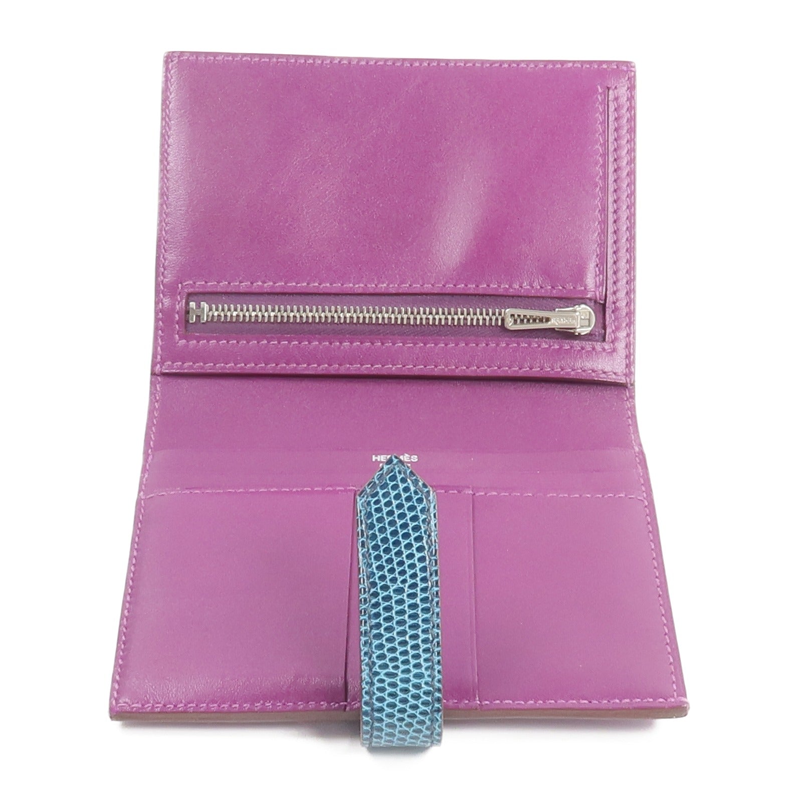 HERMES Tadelakt 皮革/蜥蝪皮革Bearn Compact Wallet錢包Anemone