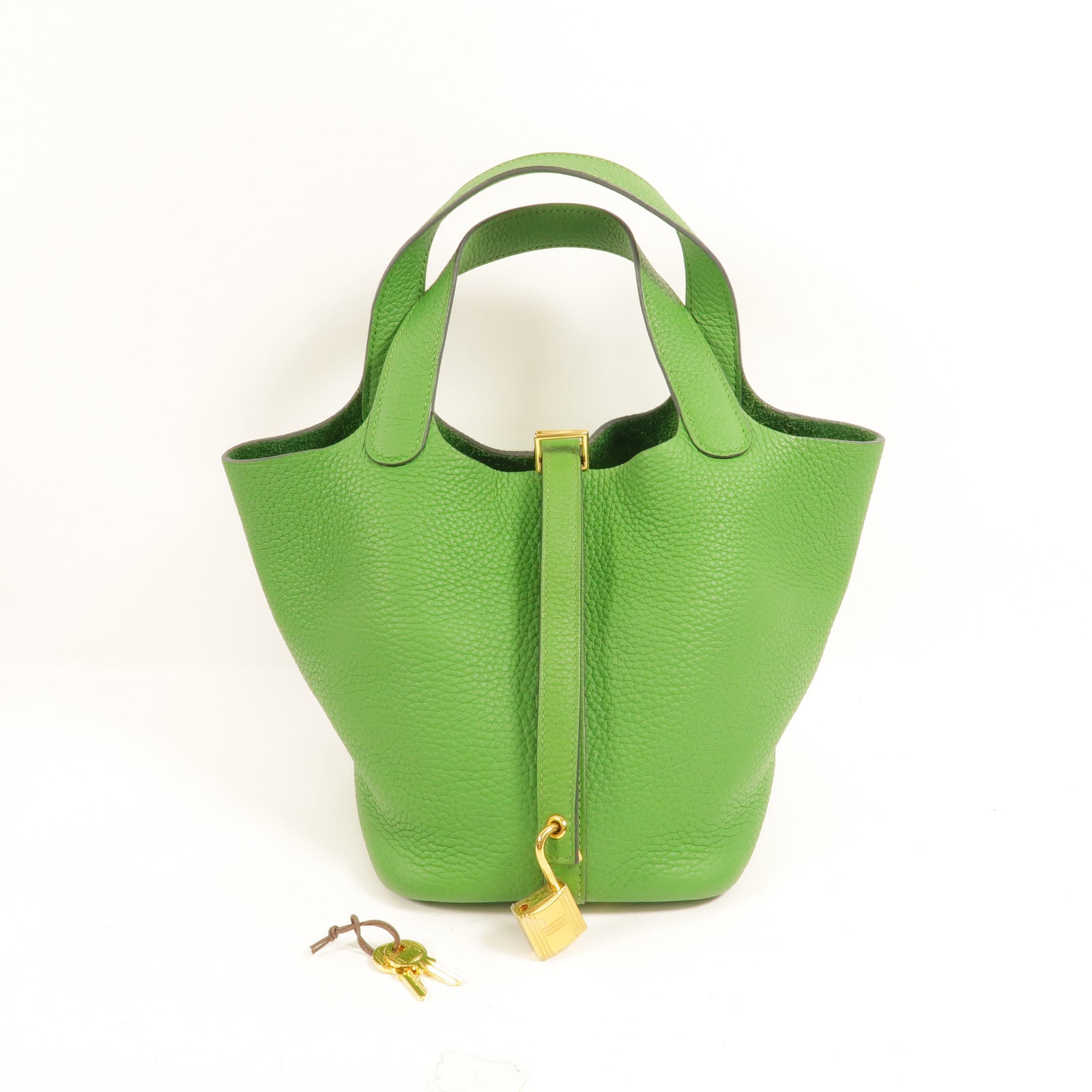 HERMES Clemence皮革Picotin PM手挽袋Vert Yucca