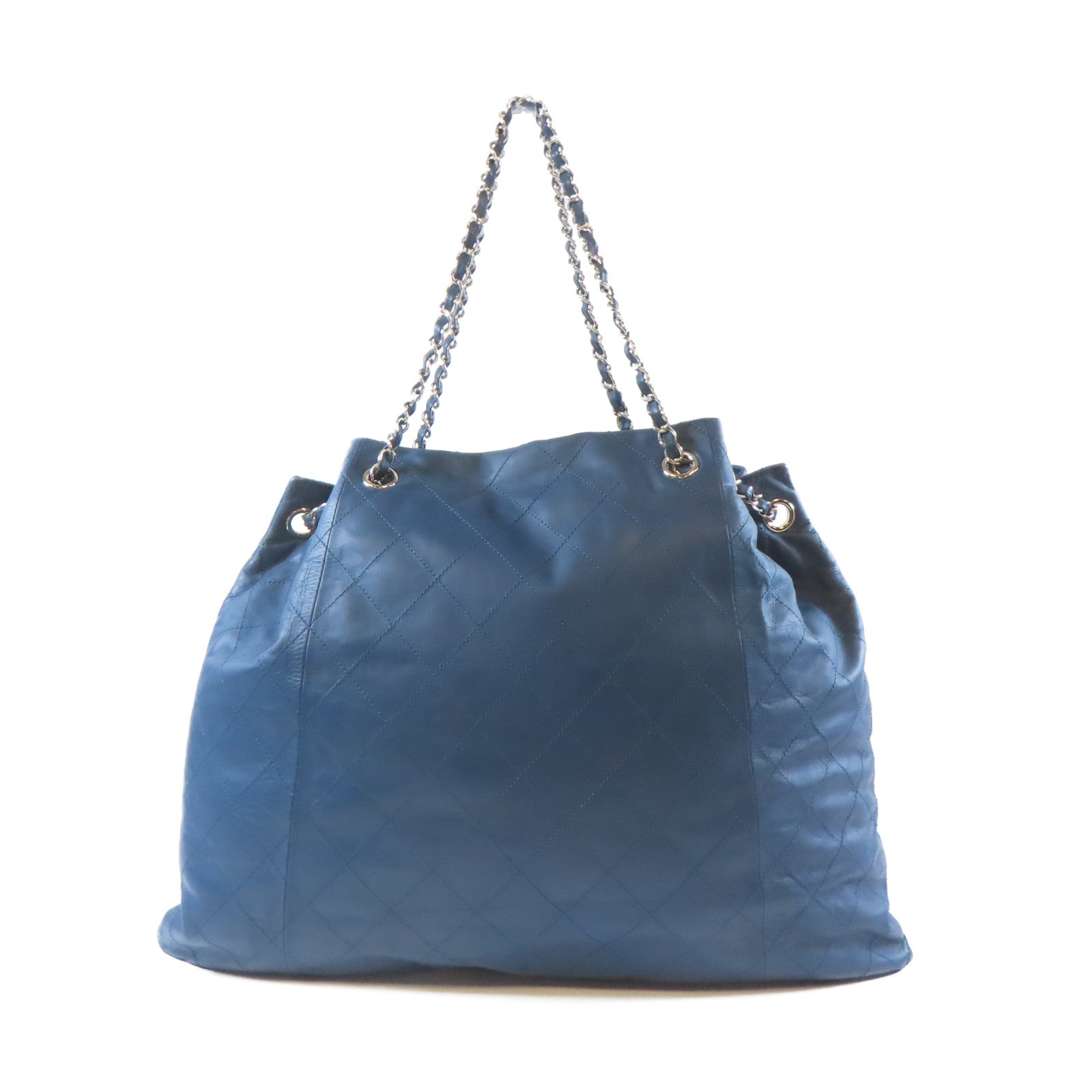 CHANEL 【激減優惠】菱格牛皮皮革Shoulder Bag銀扣鏈帶肩背袋藍色